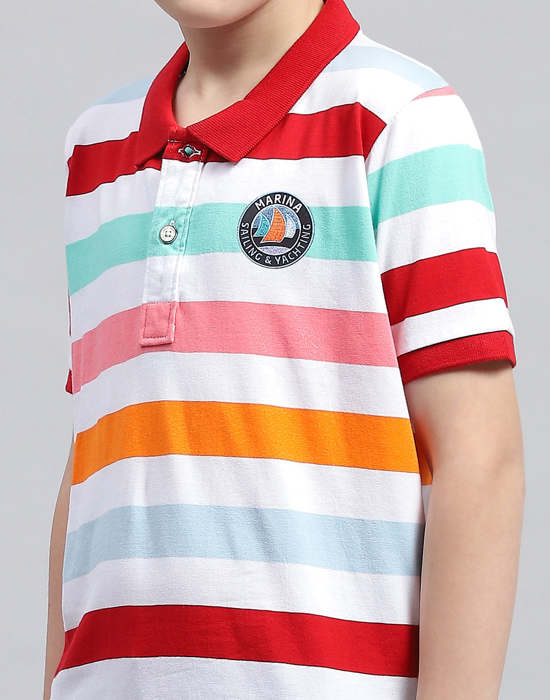 Boys White & Red Stripe Polo Collar Half Sleeve T-Shirt