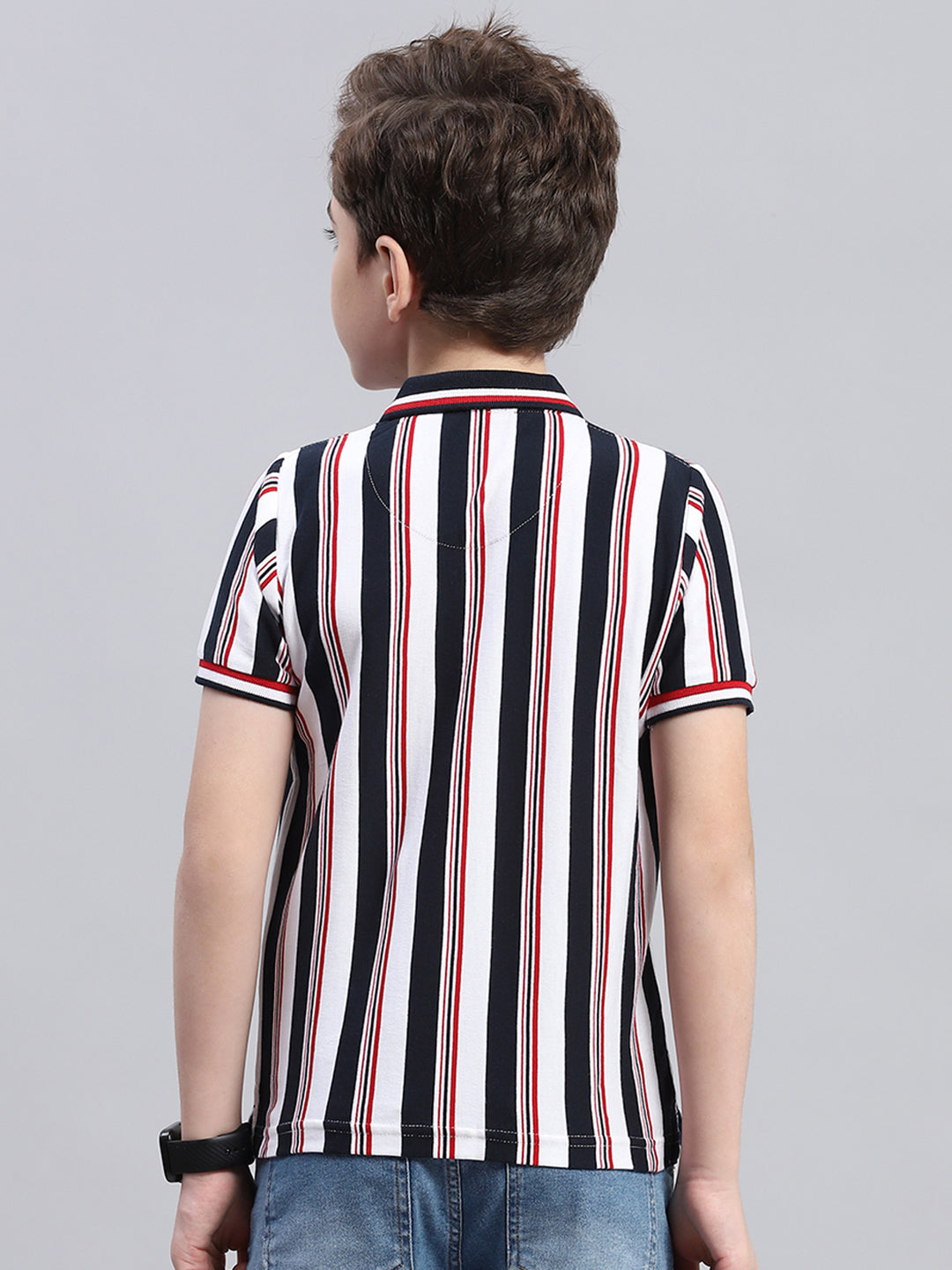 Boys Blue Stripe Collar Half Sleeve T-Shirt