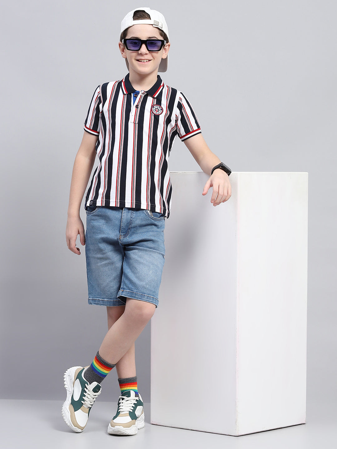 Boys Blue Stripe Collar Half Sleeve T-Shirt