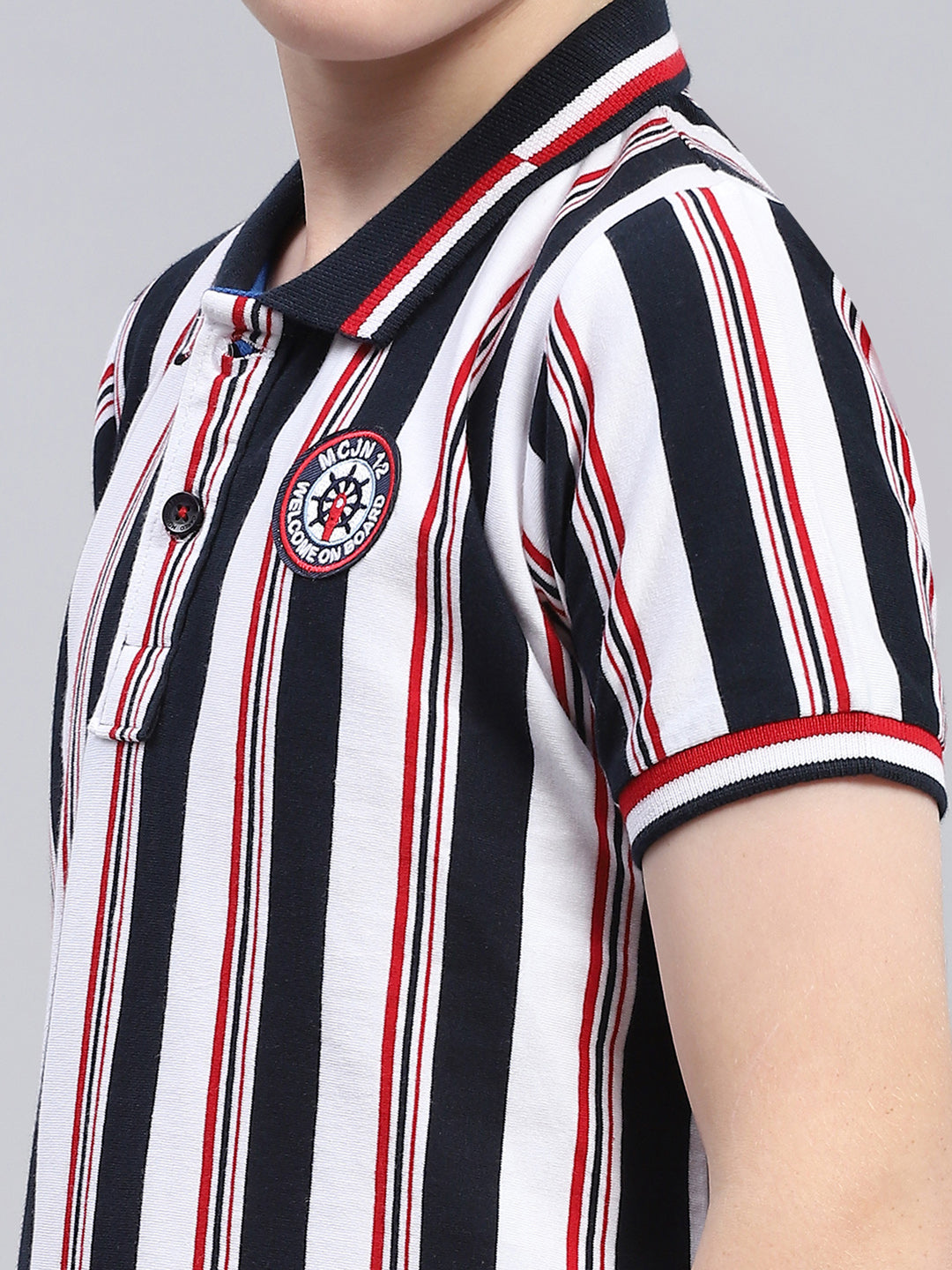 Boys Blue Stripe Collar Half Sleeve T-Shirt