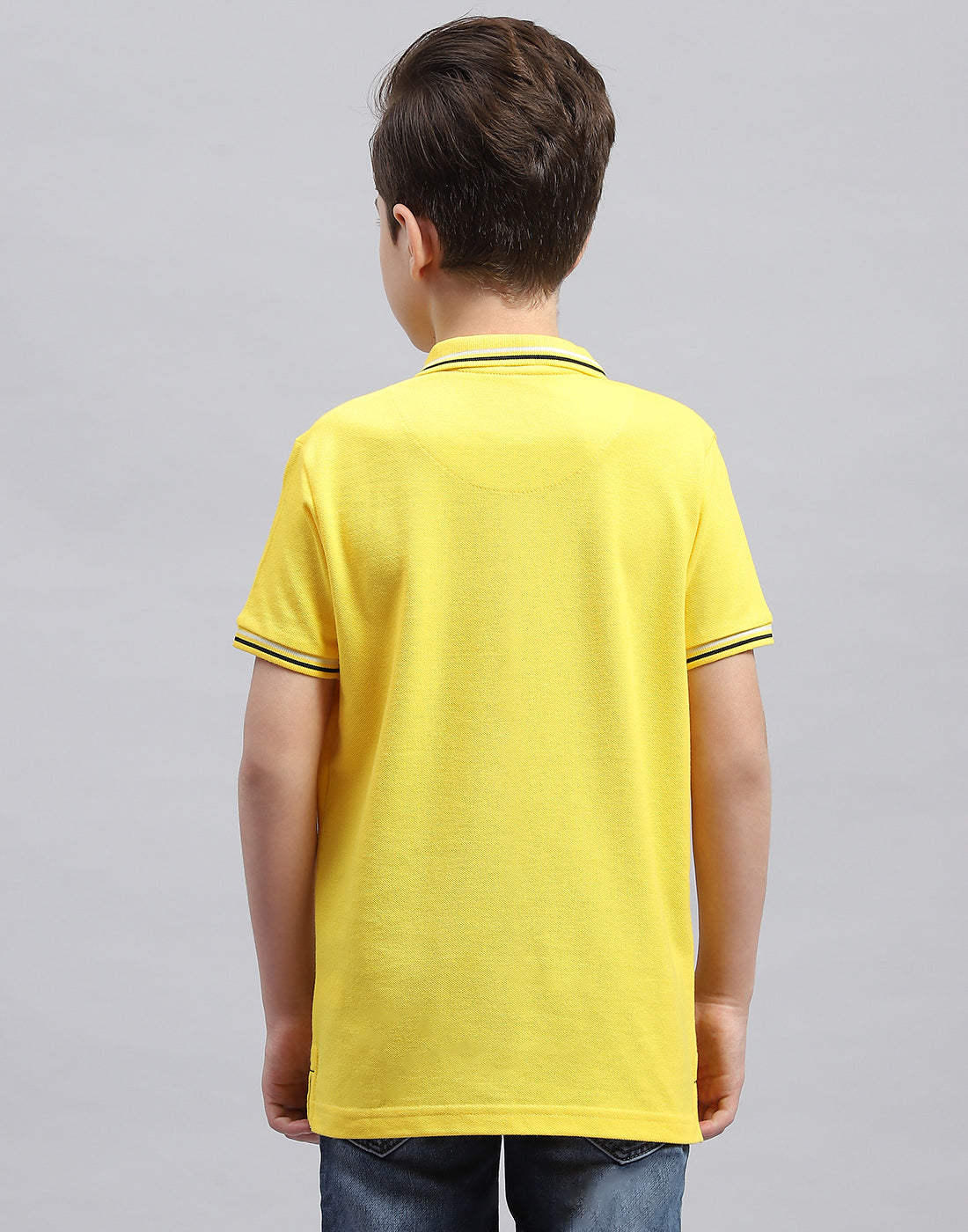 Boys Yellow Printed Polo Collar Half Sleeve T-Shirt