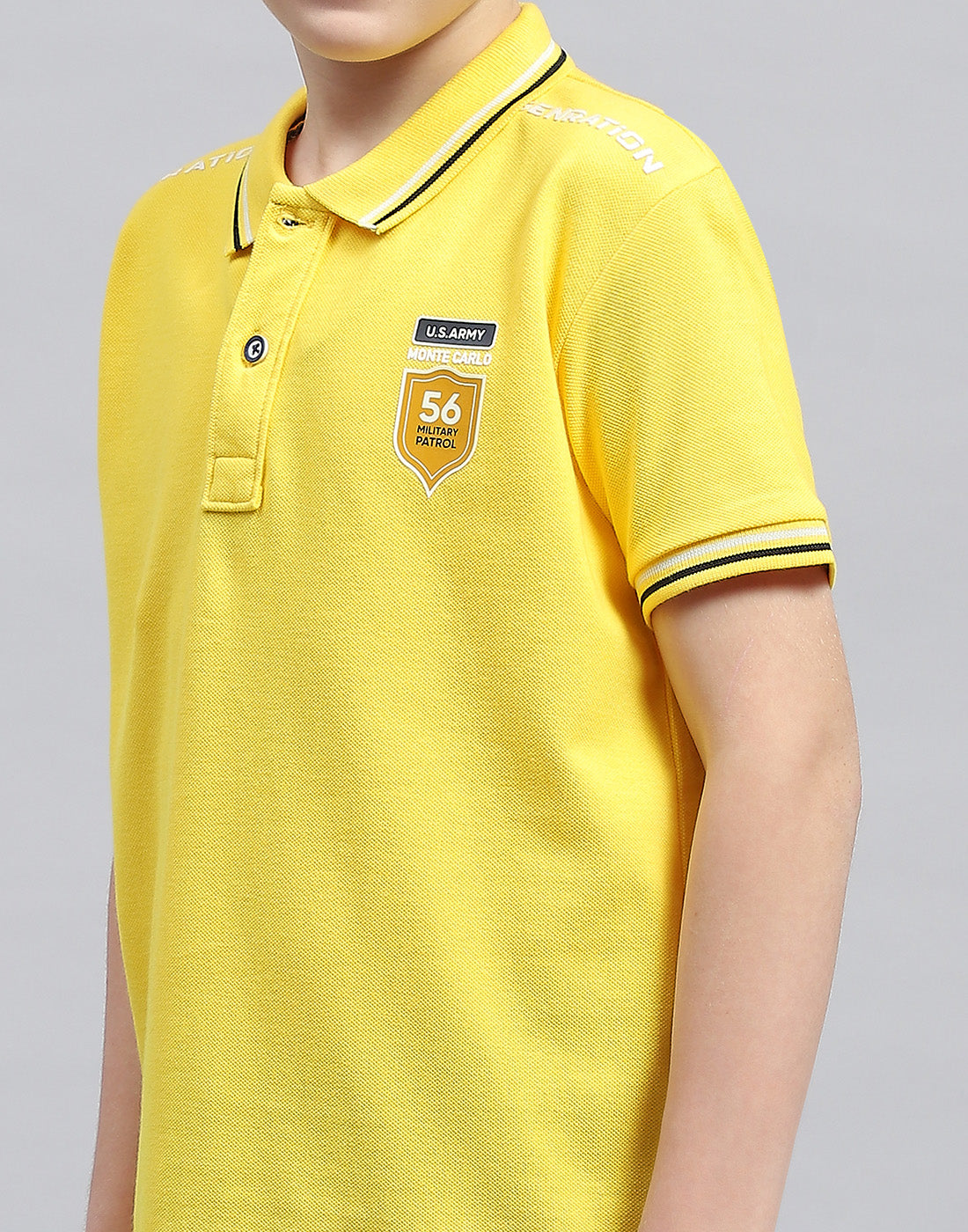 Boys Yellow Printed Polo Collar Half Sleeve T-Shirt