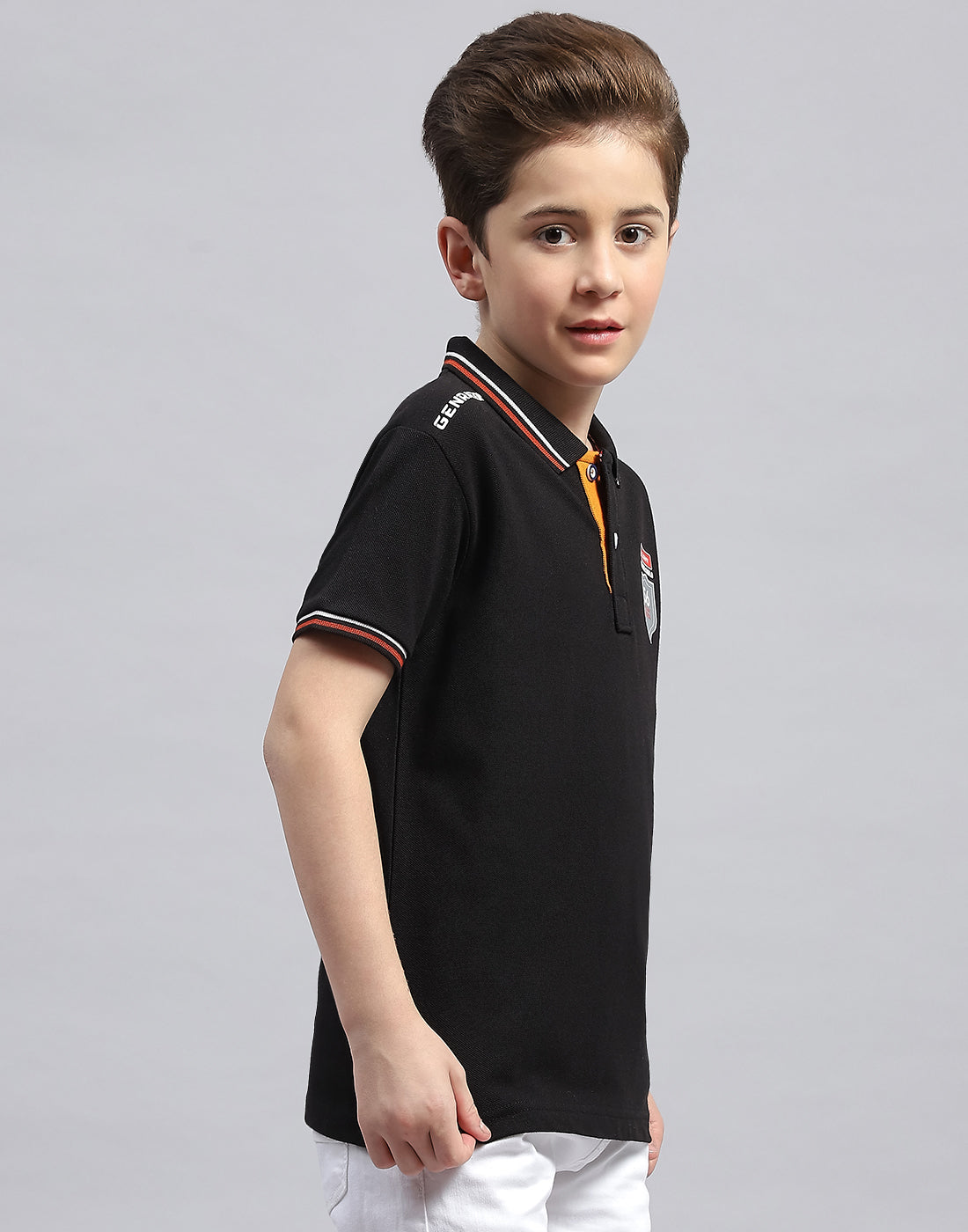 Boys Black Printed Polo Collar Half Sleeve T-Shirt