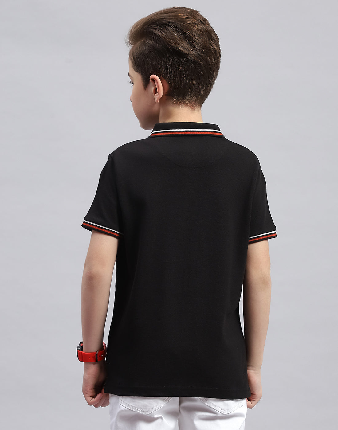 Boys Black Printed Polo Collar Half Sleeve T-Shirt