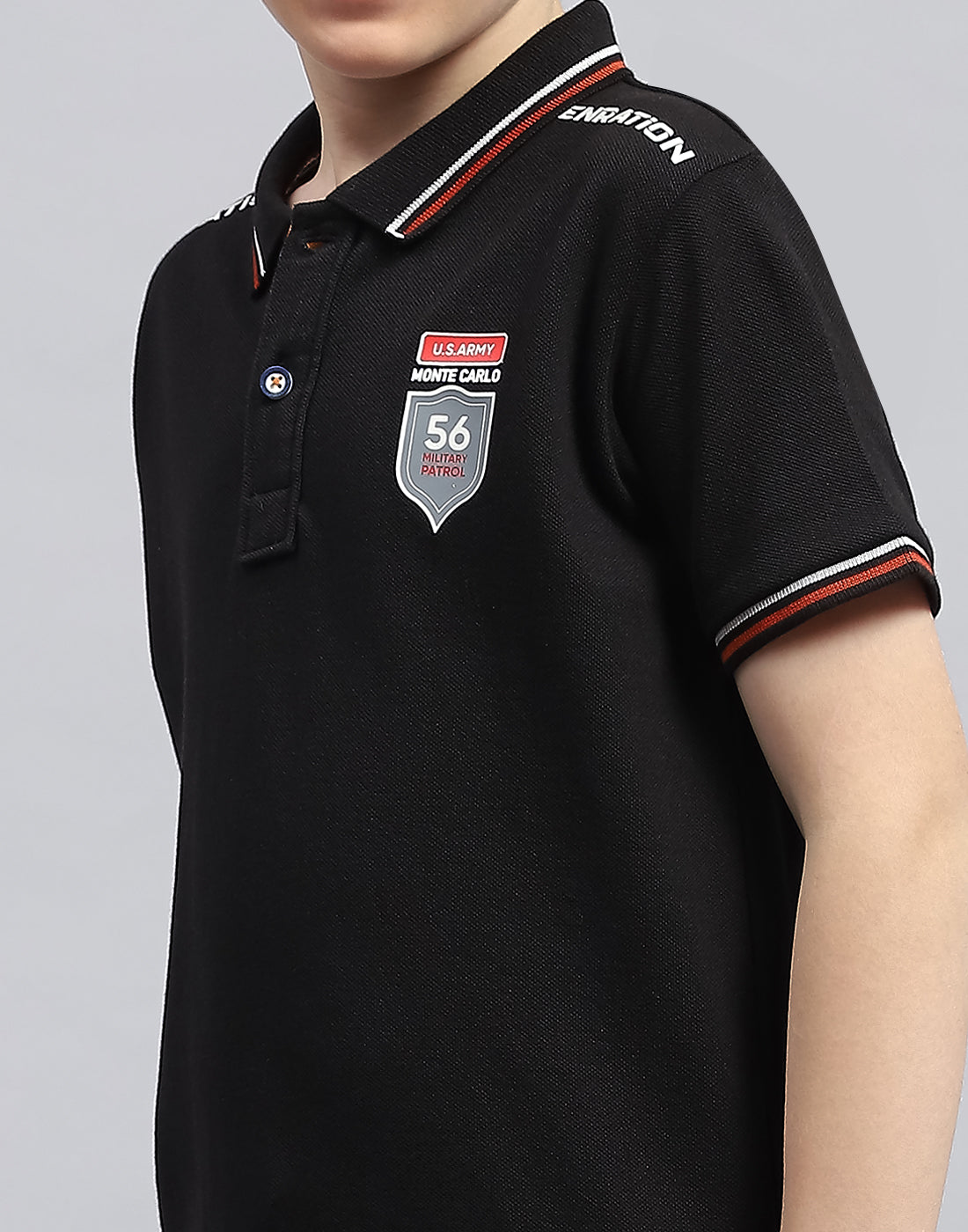 Boys Black Printed Polo Collar Half Sleeve T-Shirt