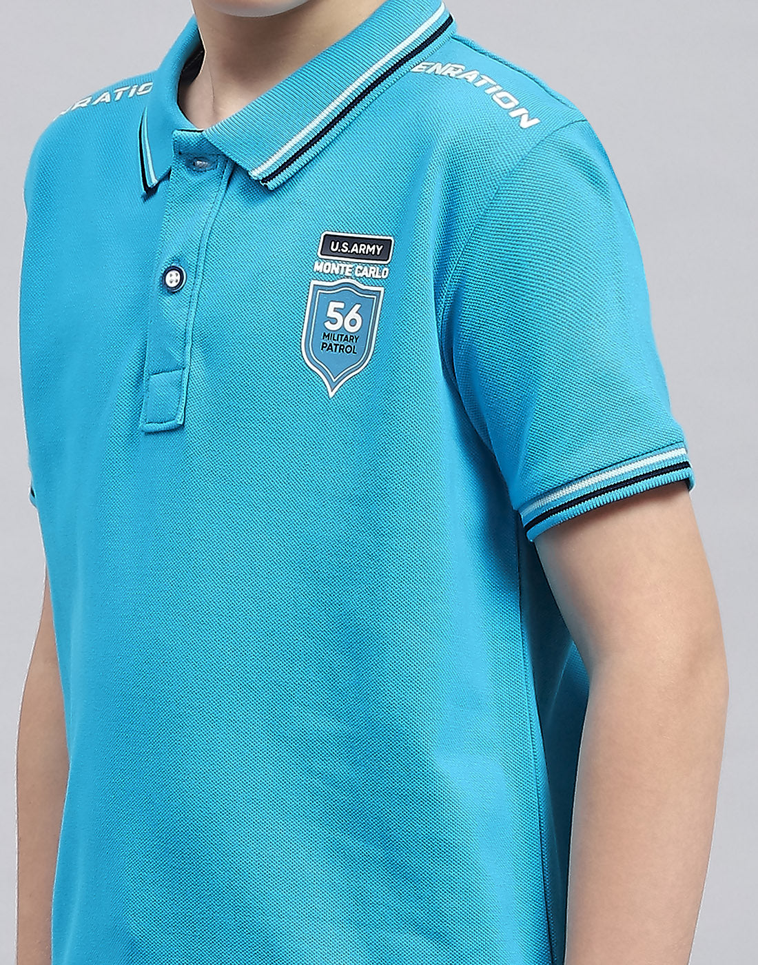 Boys Turquoise Blue Printed Polo Collar Half Sleeve T-Shirt