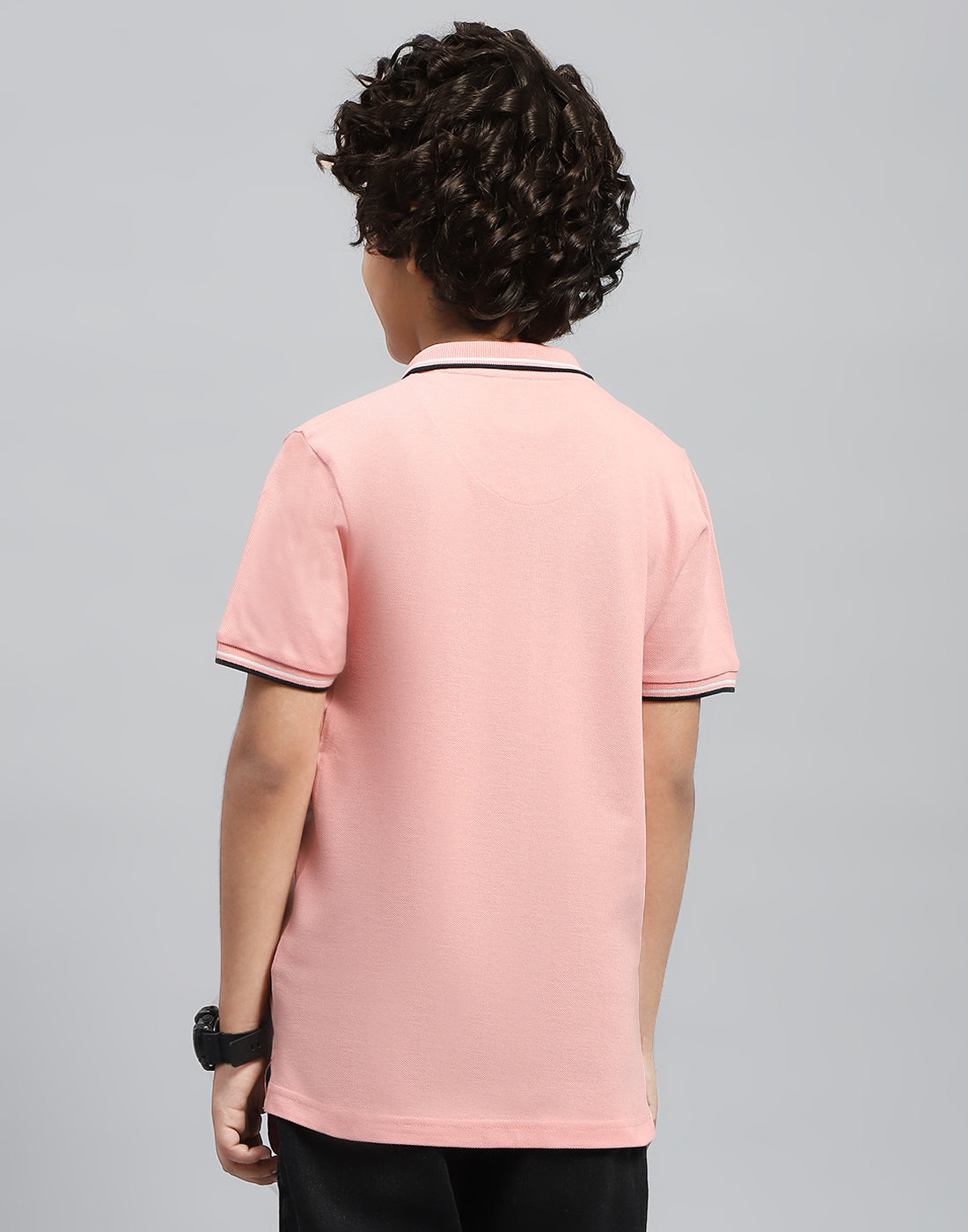 Boys Pink Printed Polo Collar Half Sleeve T-Shirt