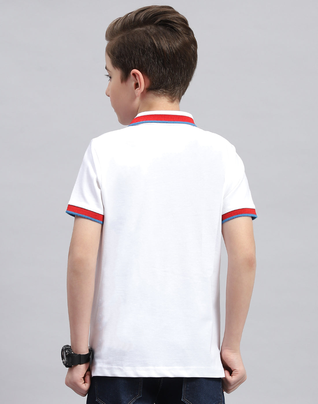 Boys White Printed Polo Collar Half Sleeve T-Shirt
