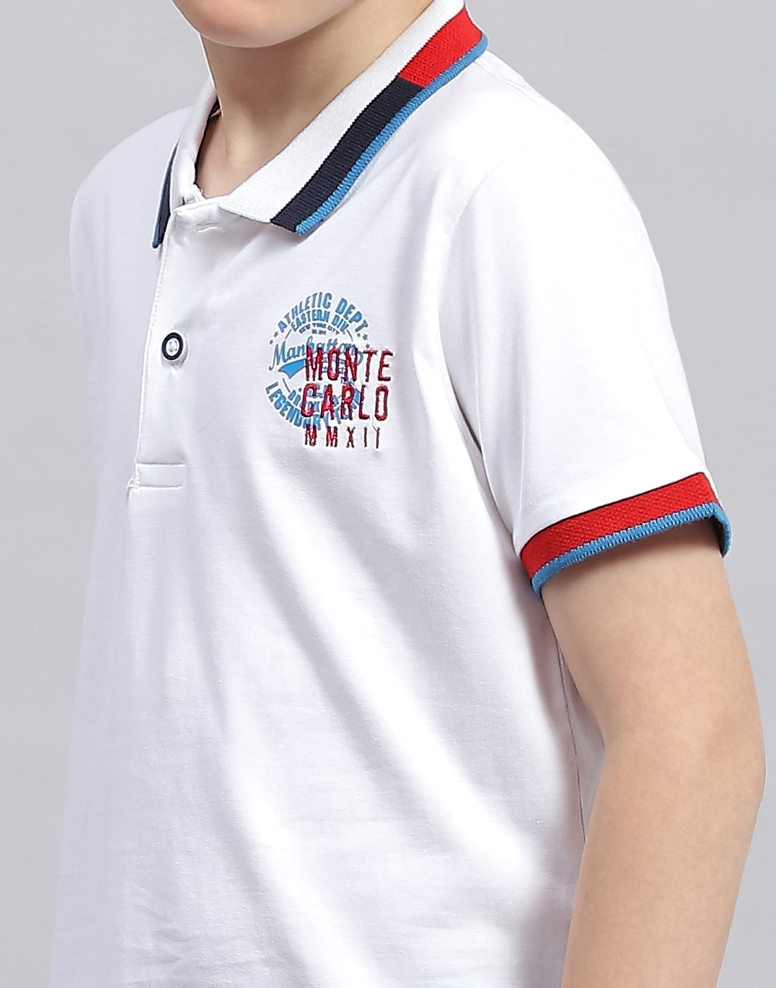 Boys White Printed Polo Collar Half Sleeve T-Shirt
