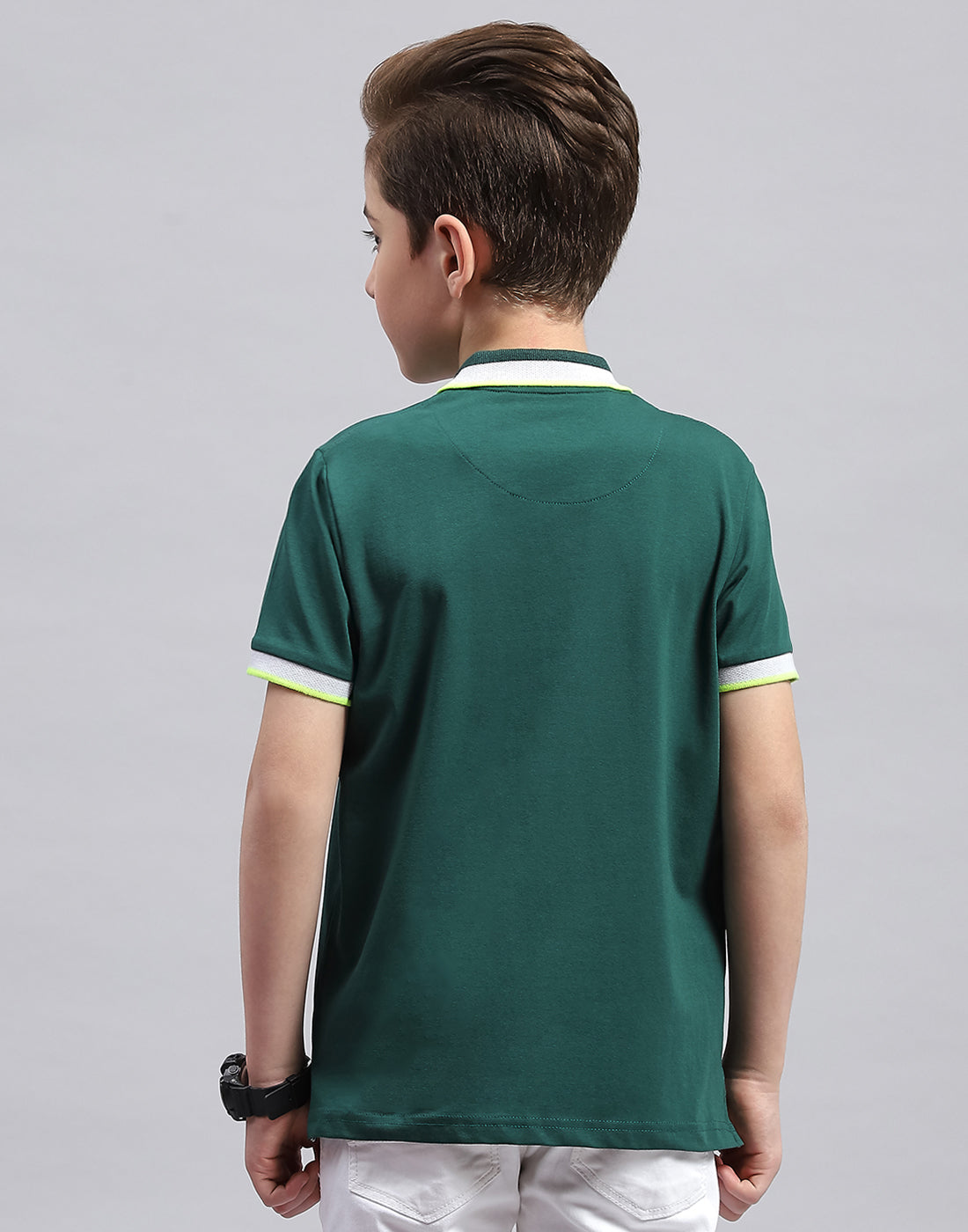Boys Green Printed Polo Collar Half Sleeve T-Shirt
