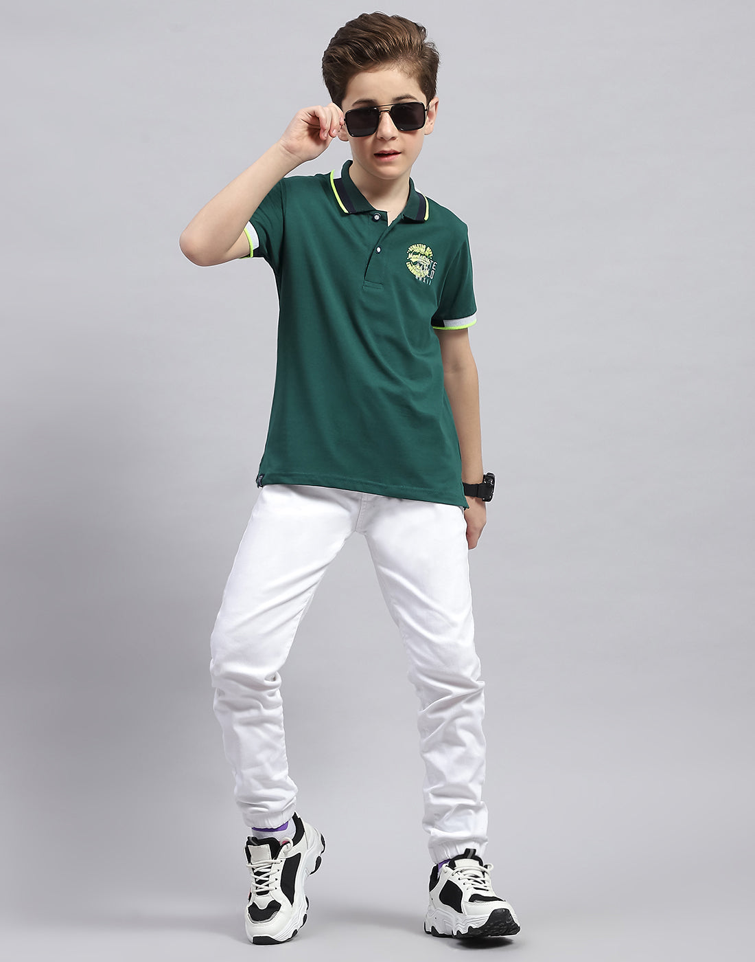 Boys Green Neon Checkered Polo T-Shirt main image 1