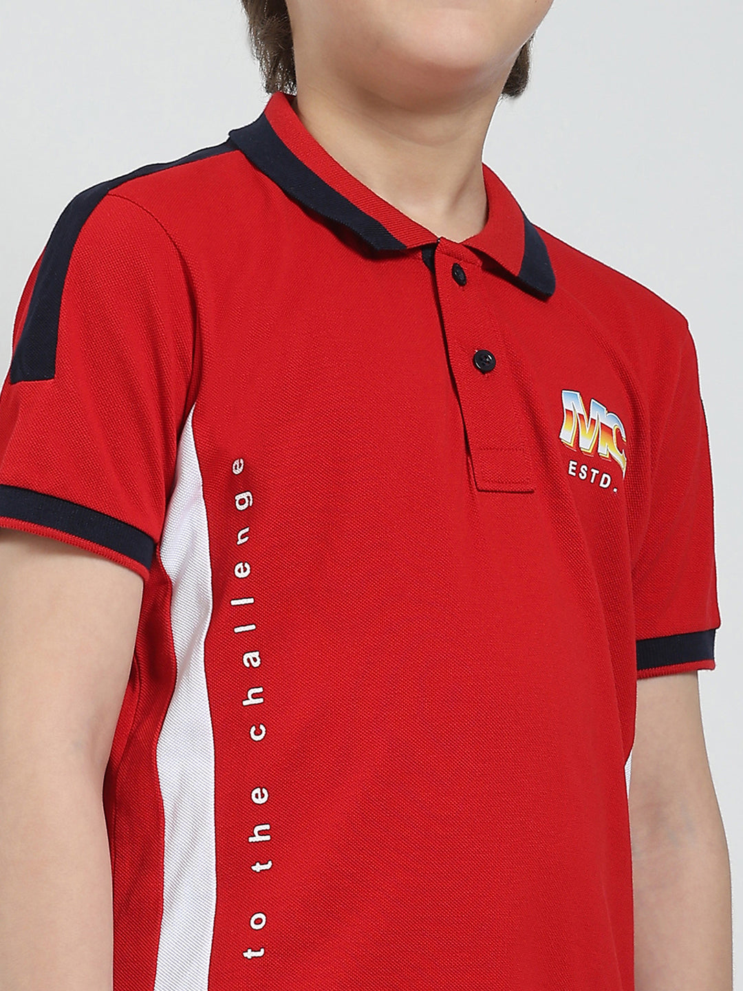 Boys Red Printed Collar Half Sleeve T-Shirt