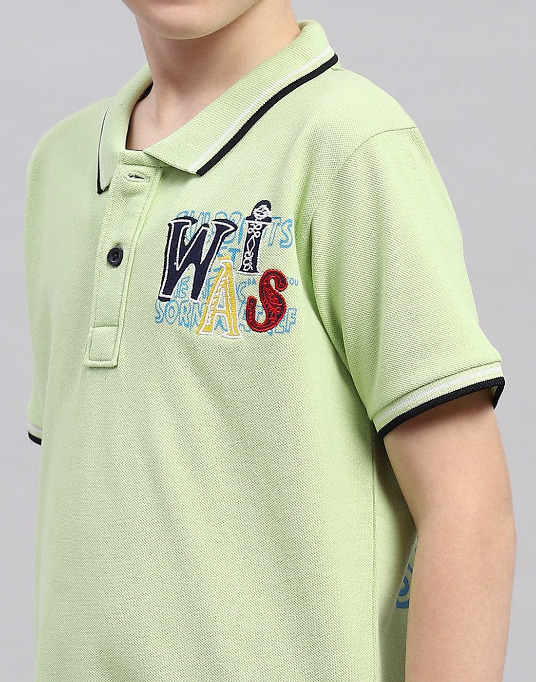 Boys Green Printed Polo Collar Half Sleeve T-Shirt