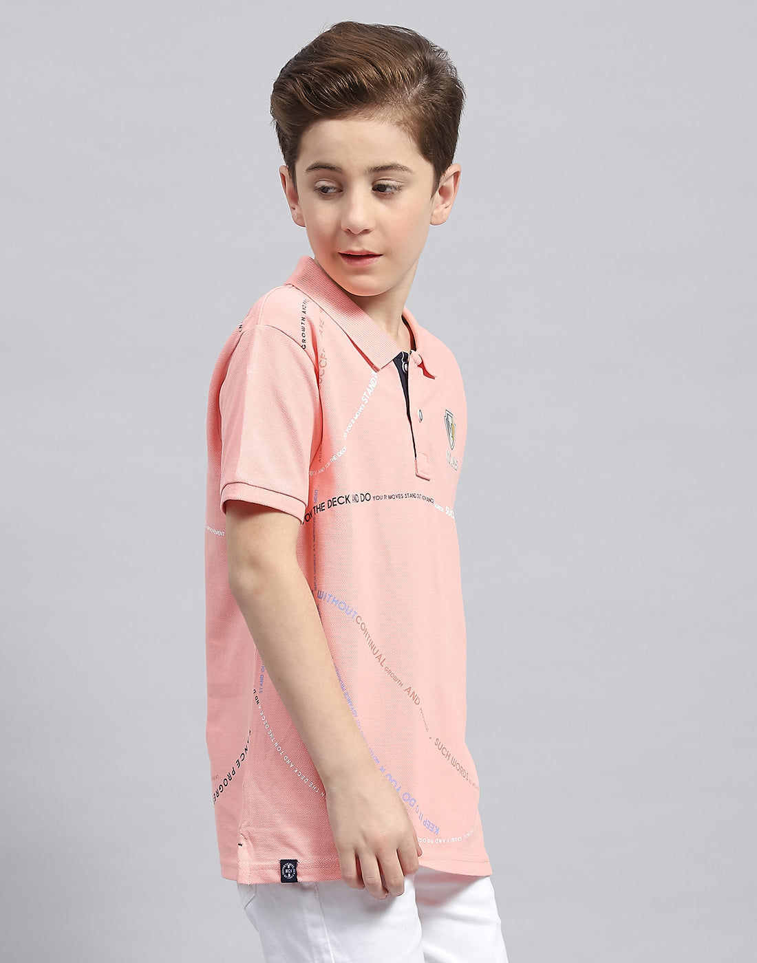 Boys Pink Printed Polo Collar Half Sleeve T-Shirt