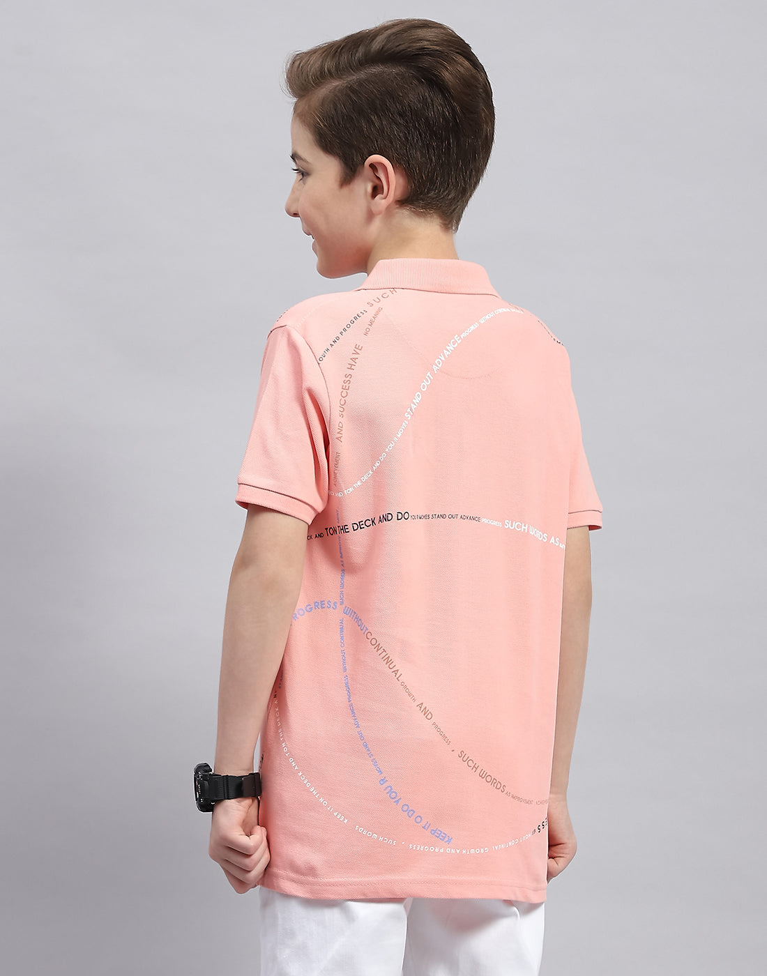 Boys Pink Printed Polo Collar Half Sleeve T-Shirt