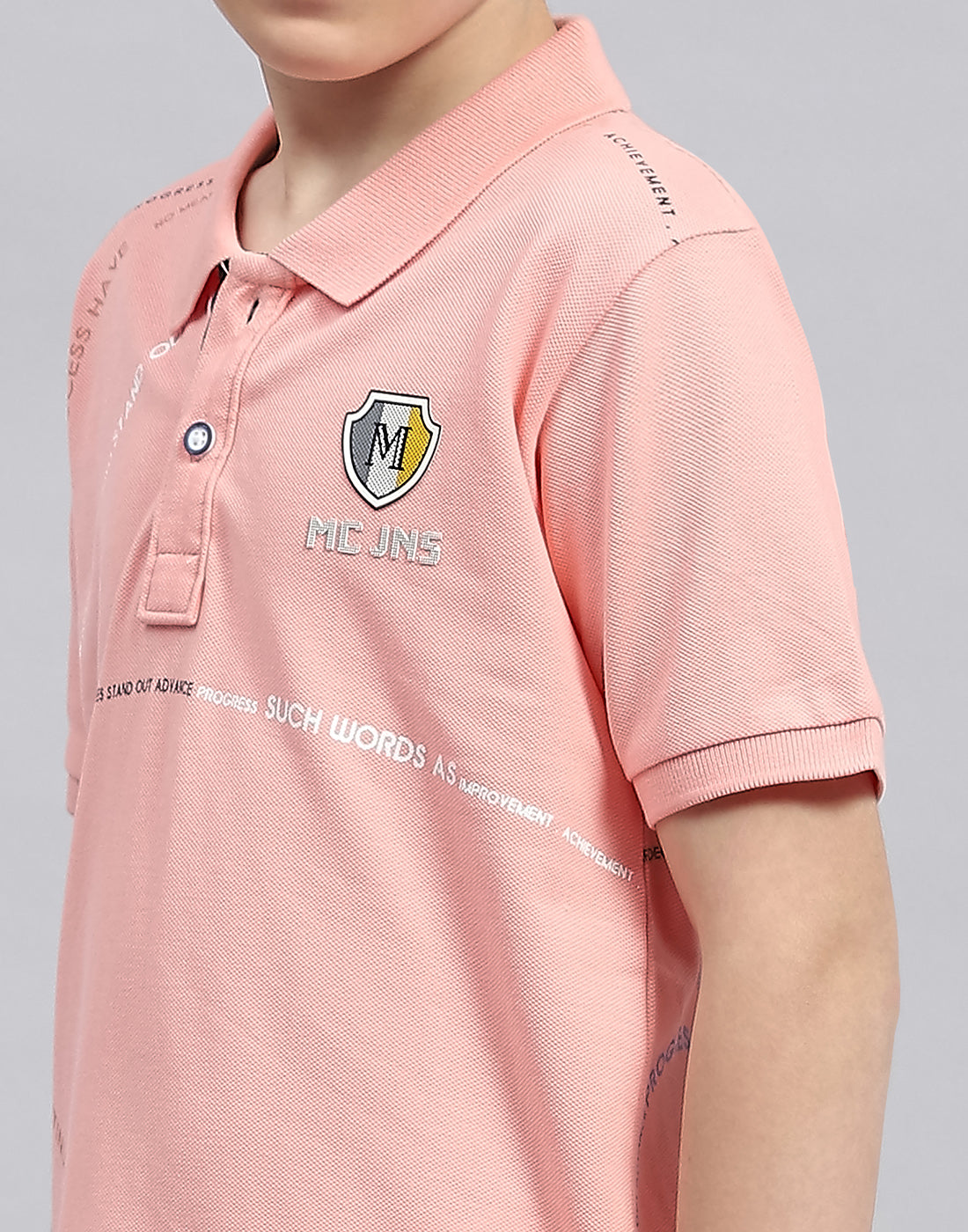 Boys Pink Printed Polo Collar Half Sleeve T-Shirt