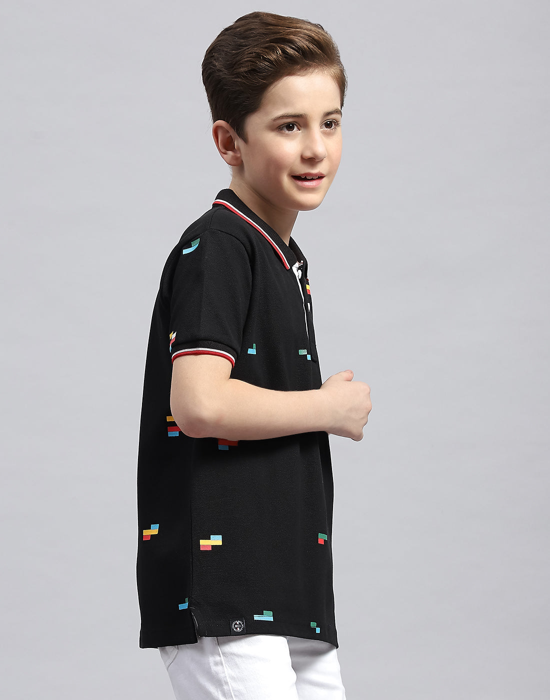 Boys Black Printed Polo Collar Half Sleeve T-Shirt