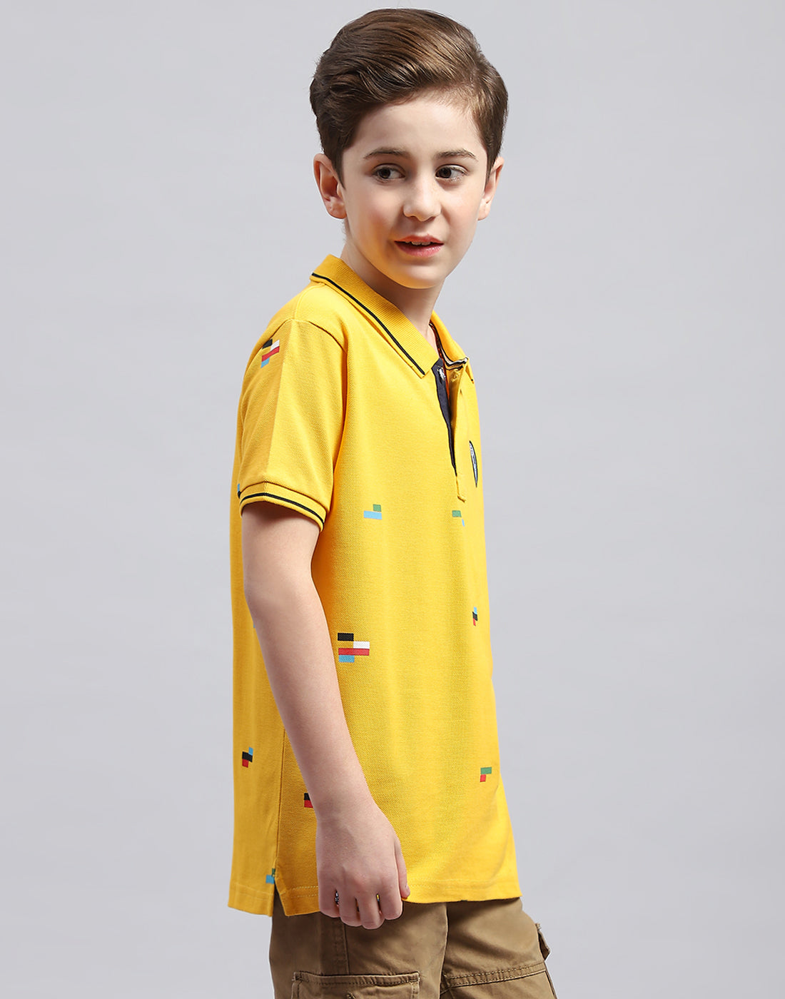 Boys Mustard Printed Polo Collar Half Sleeve T-Shirt