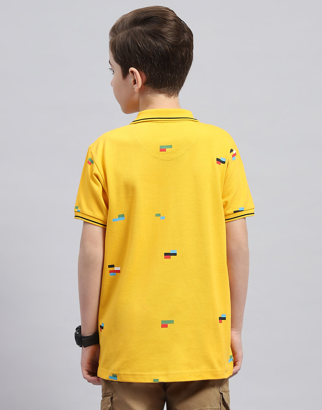 Boys Mustard Printed Polo Collar Half Sleeve T-Shirt