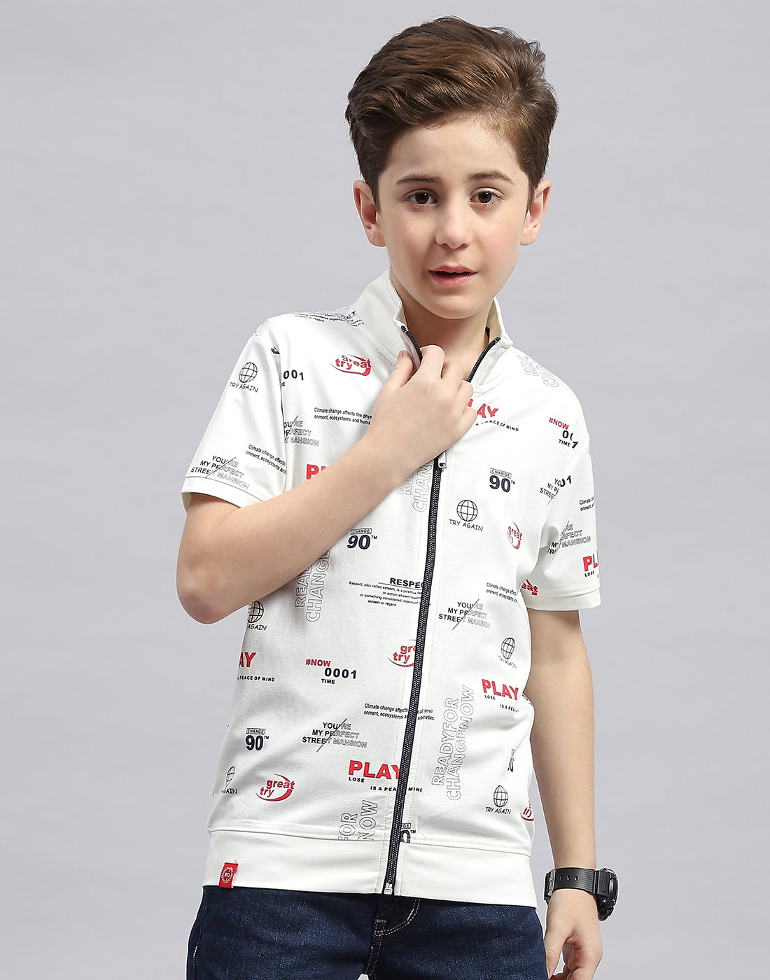 Boys White & Navy Blue Printed Round Neck Half Sleeve T-Shirt (Pack of 2)