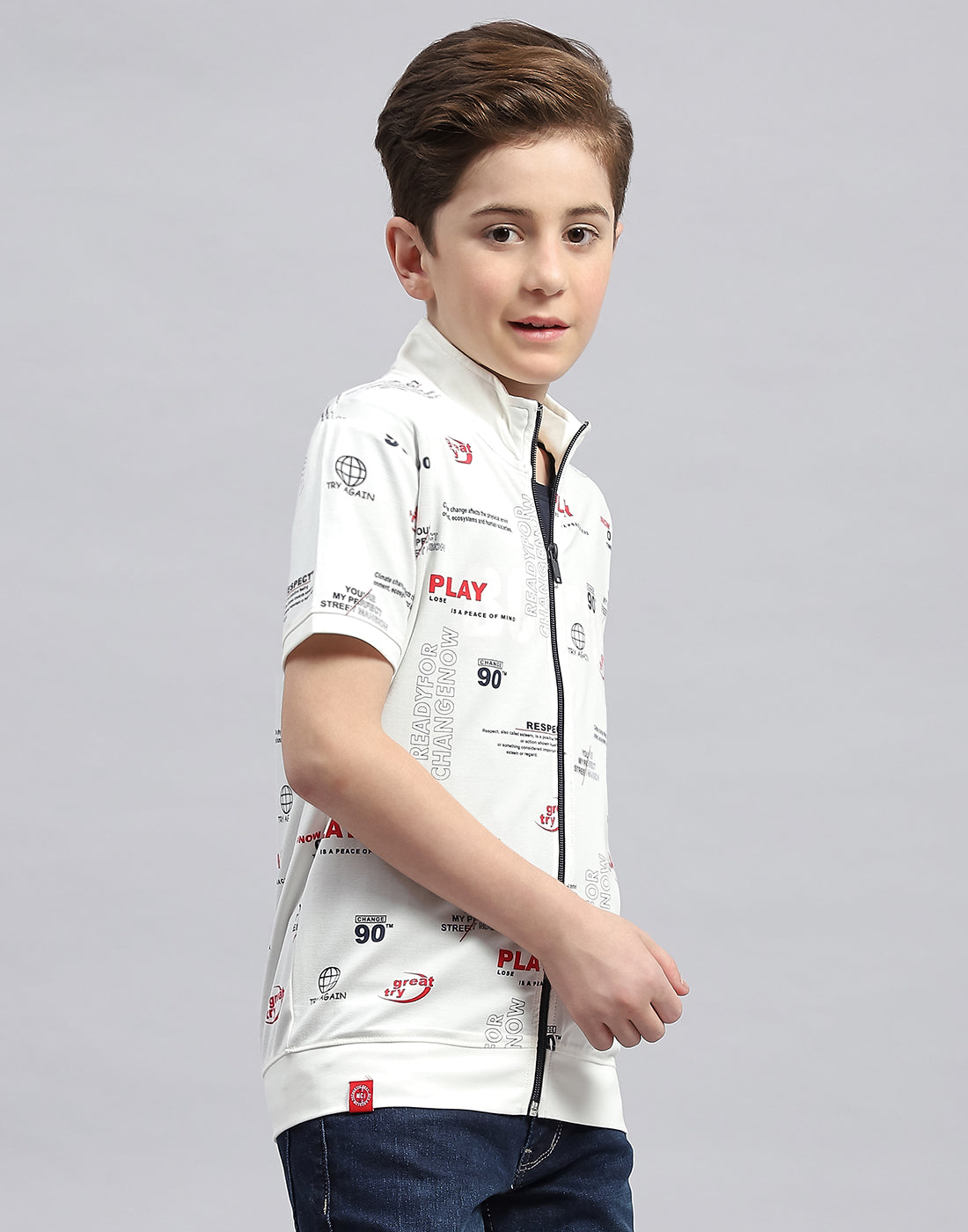 Boys White & Navy Blue Printed Round Neck Half Sleeve T-Shirt (Pack of 2)