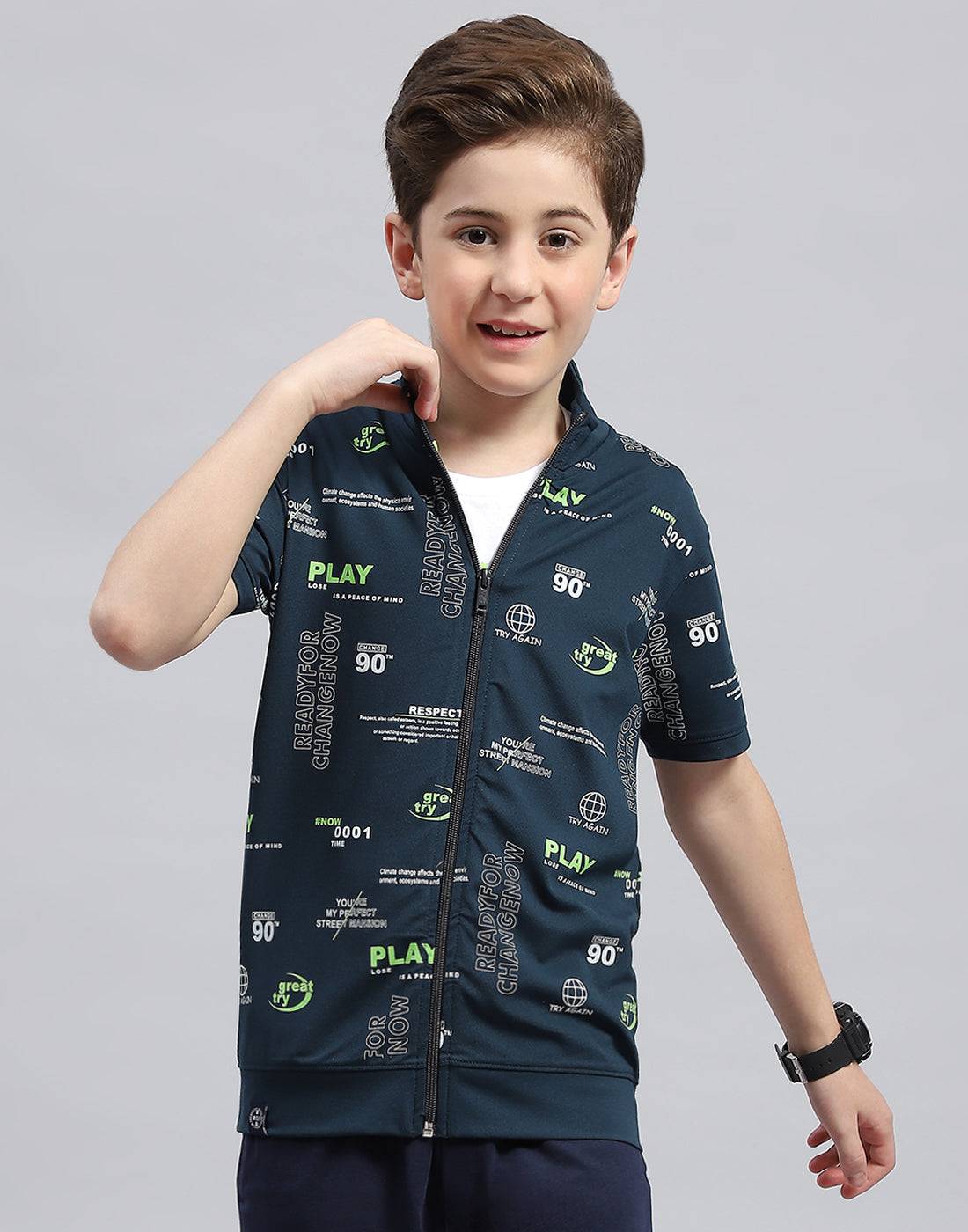 Boys Teal Blue & White Printed Round Neck Half Sleeve T-Shirt (Pack of 2)