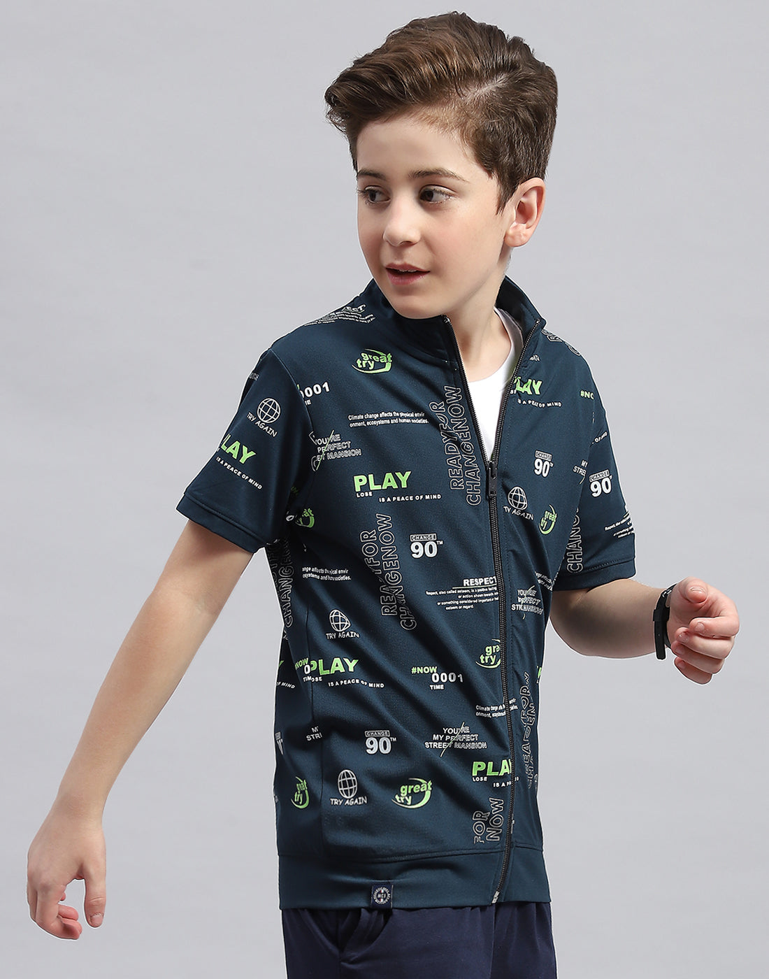 Boys Teal Blue & White Printed Round Neck Half Sleeve T-Shirt (Pack of 2)