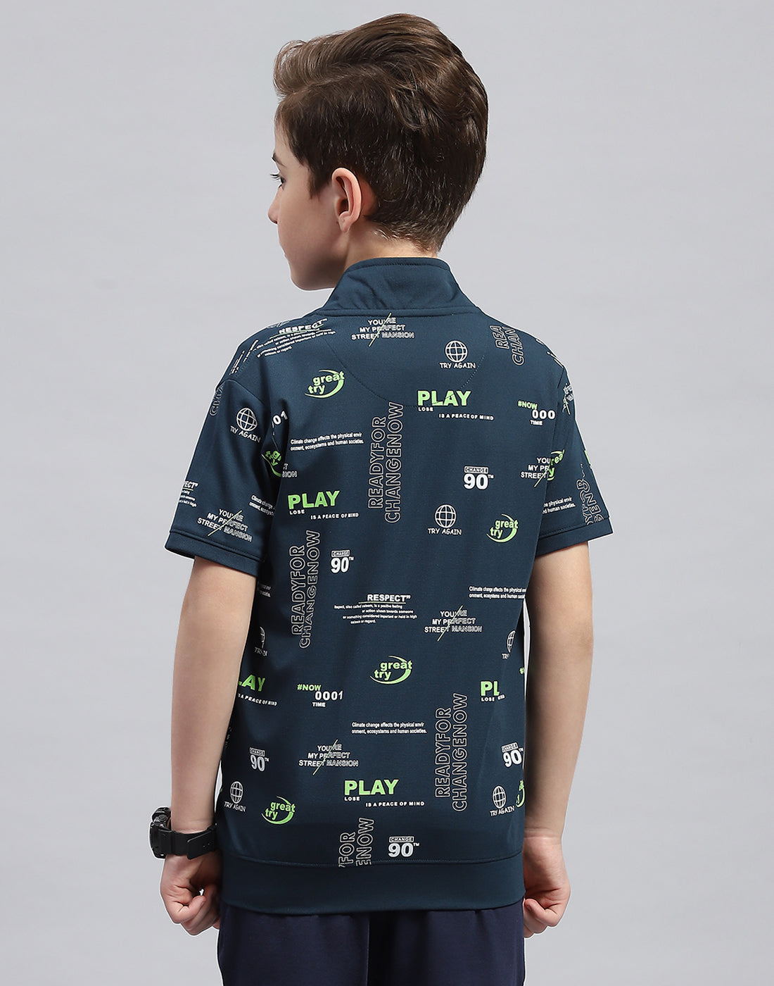 Boys Teal Blue & White Printed Round Neck Half Sleeve T-Shirt (Pack of 2)