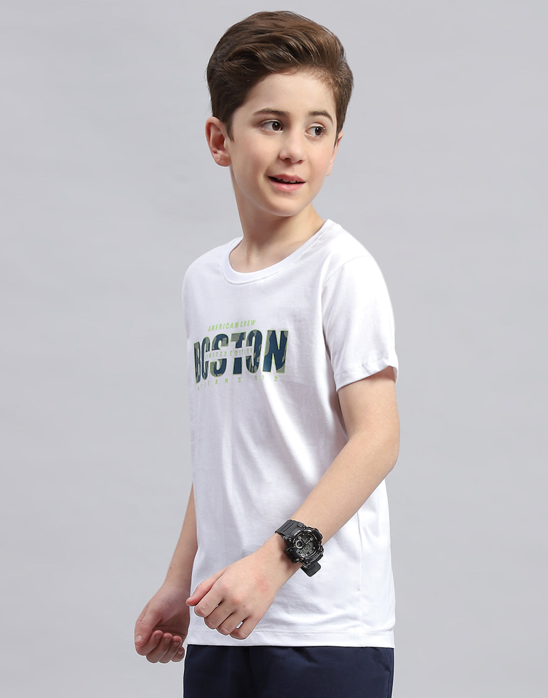 Boys Teal Blue & White Printed Round Neck Half Sleeve T-Shirt (Pack of 2)