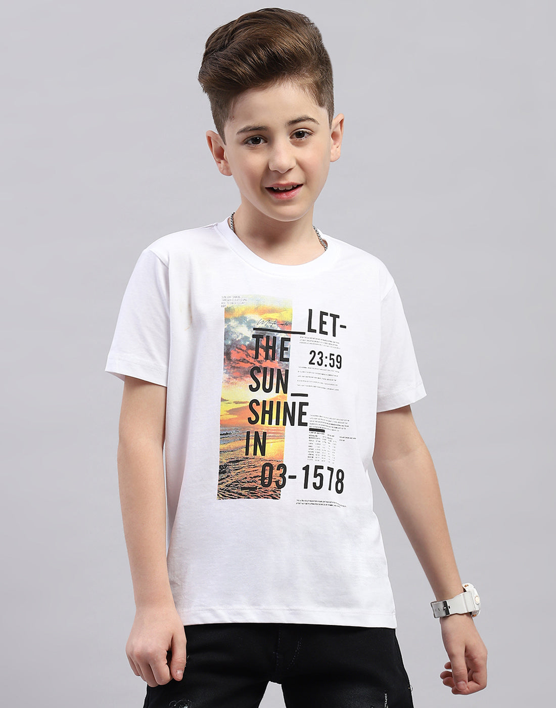 Boys White Printed Round Neck Half Sleeve T-Shirt (Pack of 2)