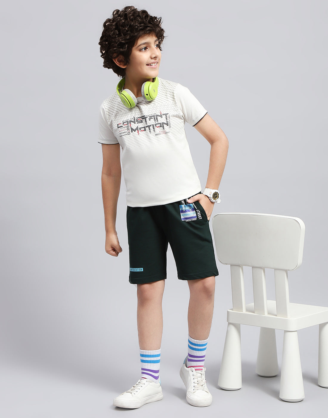 Boys Green Printed Regular Fit Bermuda