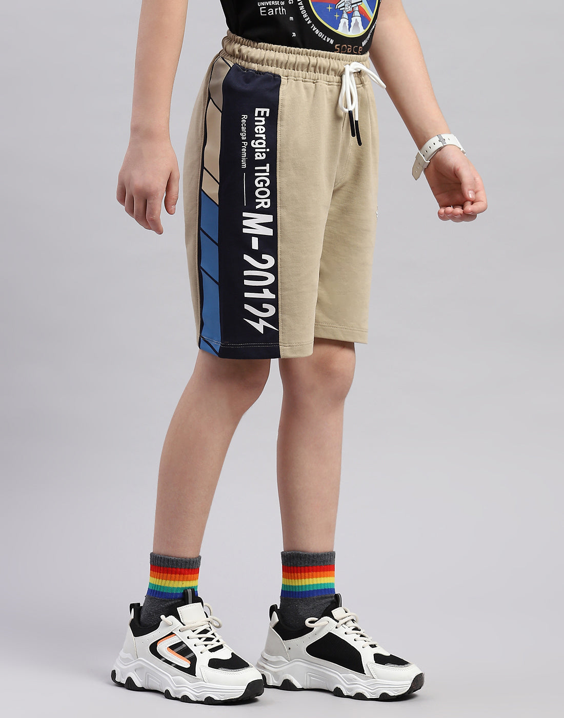 Boys Beige Printed Regular Fit Bermuda
