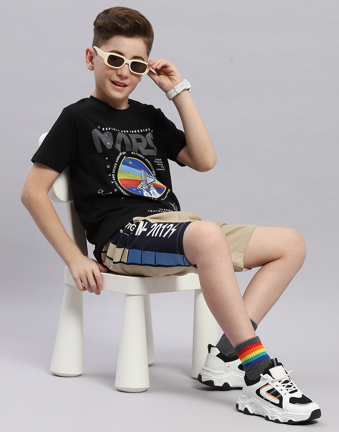 Boys Beige Printed Regular Fit Bermuda