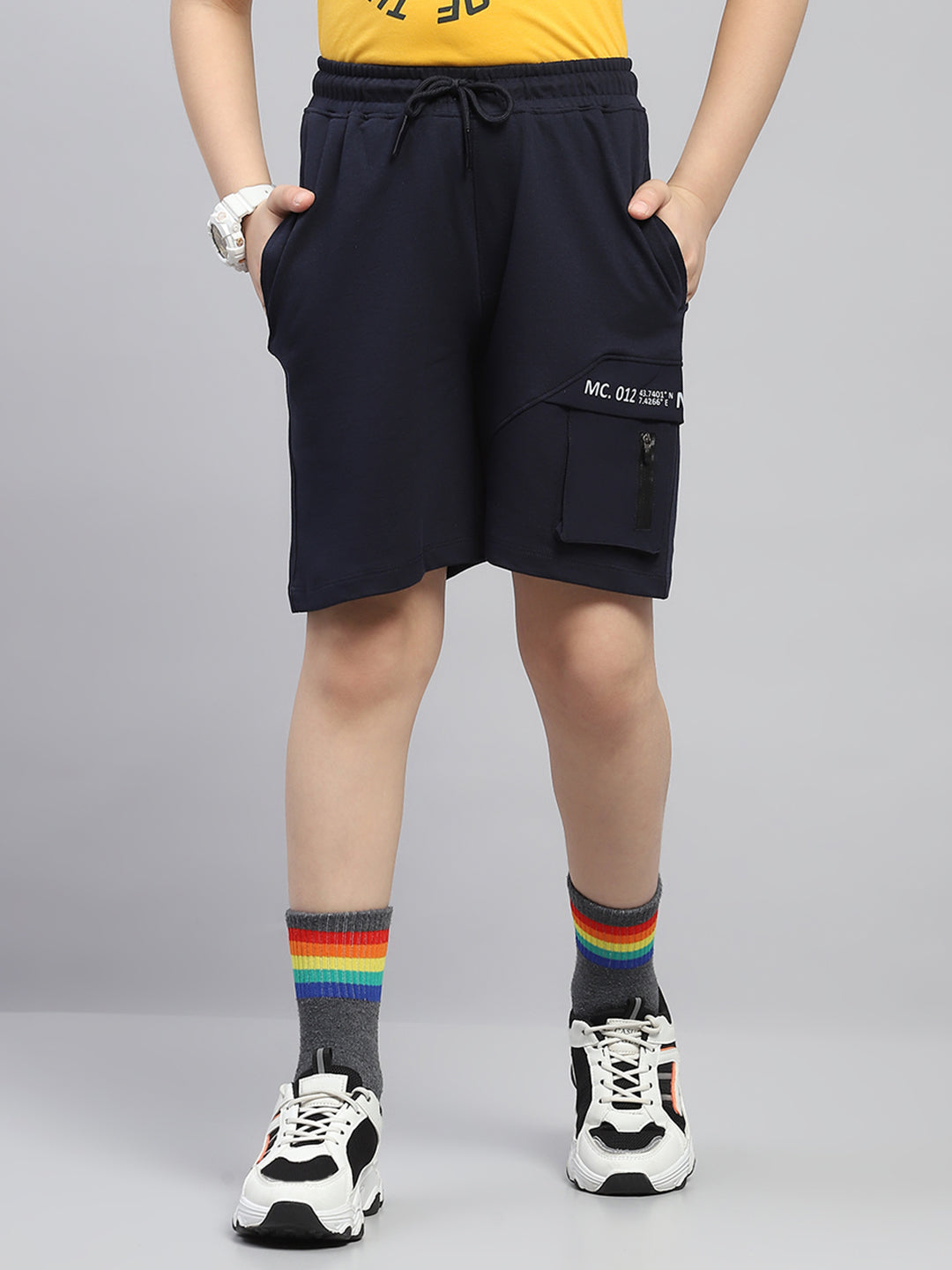 Boys Navy Blue Printed Bermuda