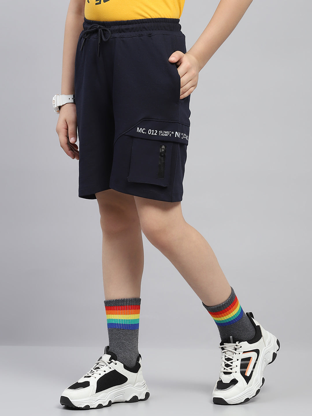 Boys Navy Blue Printed Bermuda