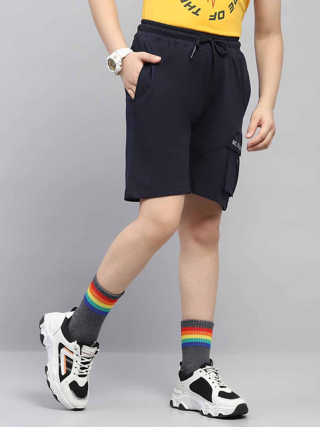 Boys Navy Blue Printed Bermuda