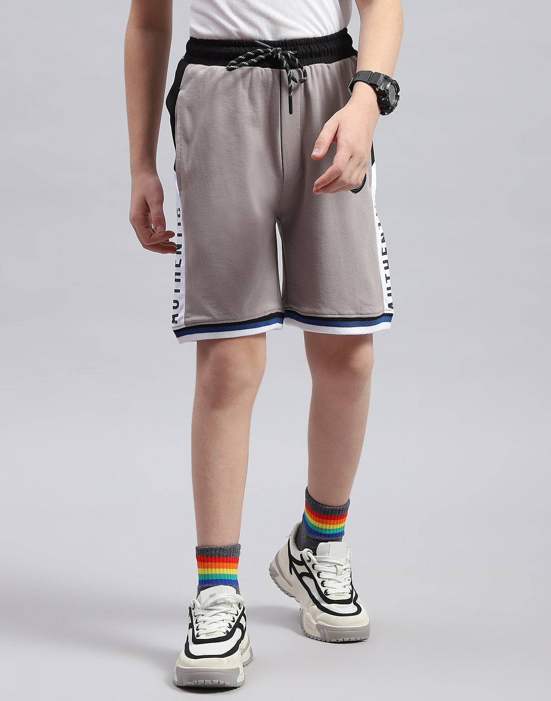 Boys Grey Printed Regular Fit Bermuda