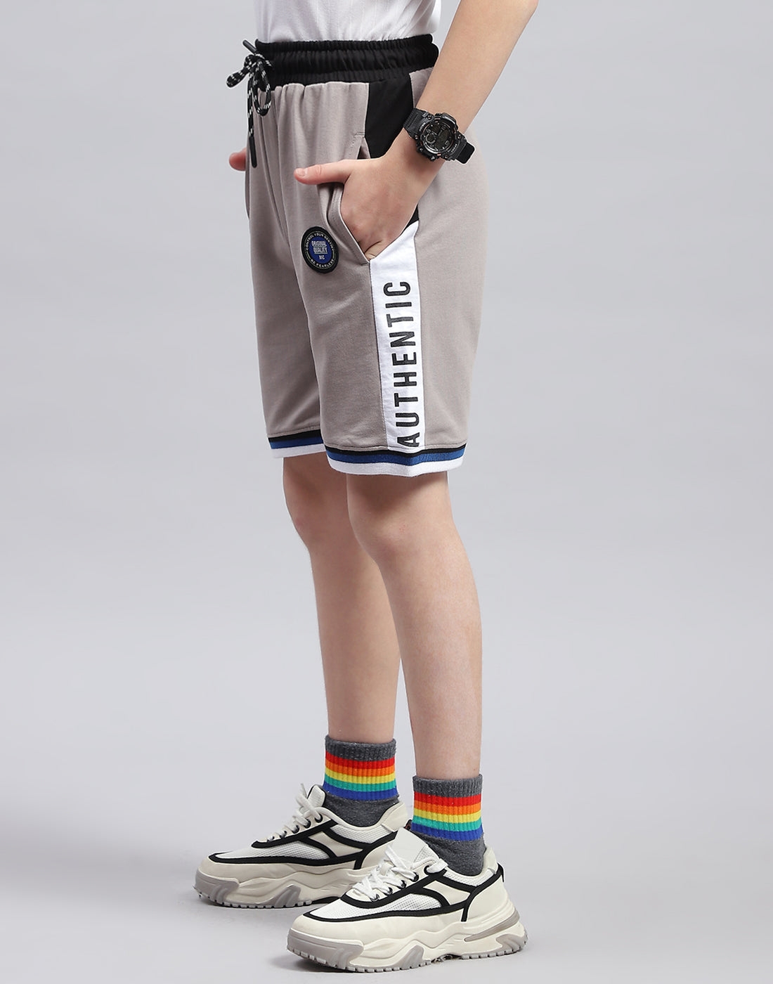 Boys Grey Printed Regular Fit Bermuda