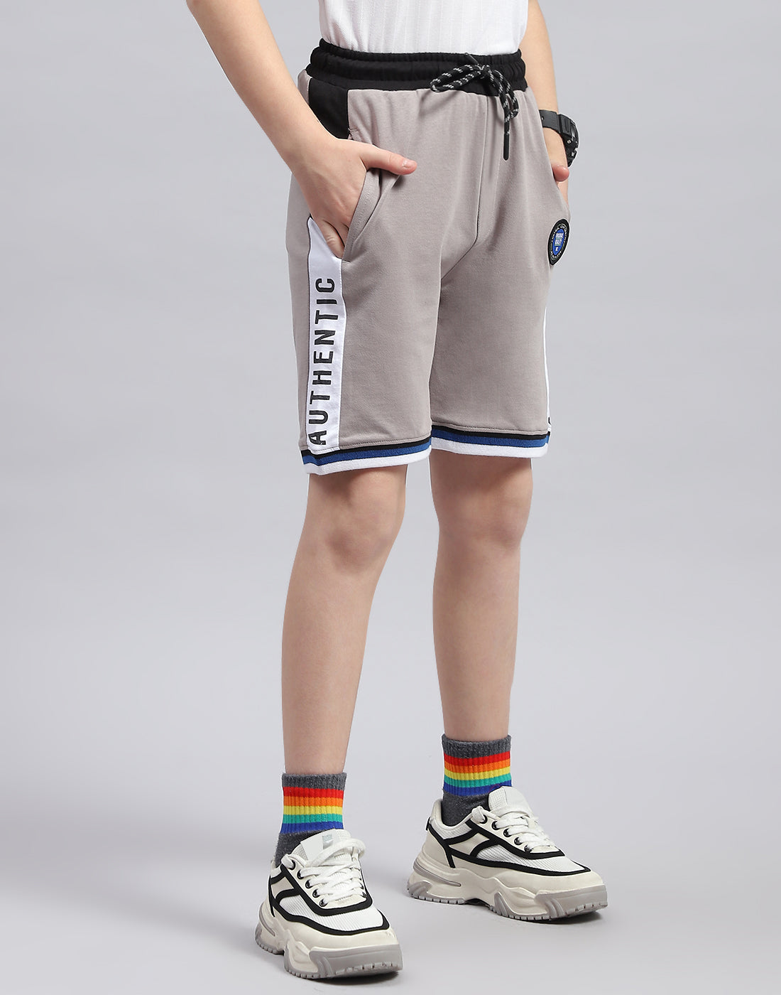 Boys Grey Printed Regular Fit Bermuda