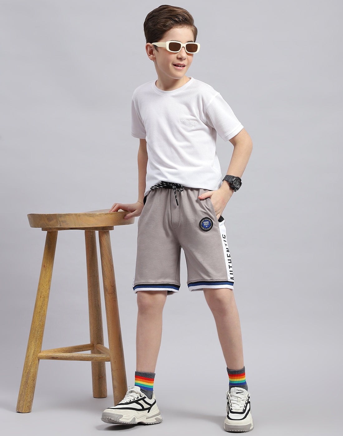 Boys Grey Printed Regular Fit Bermuda