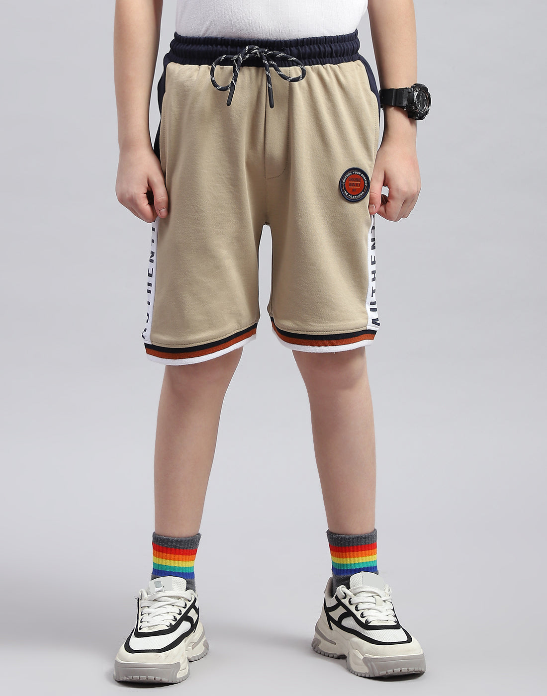 Boys Beige Printed Regular Fit Bermuda