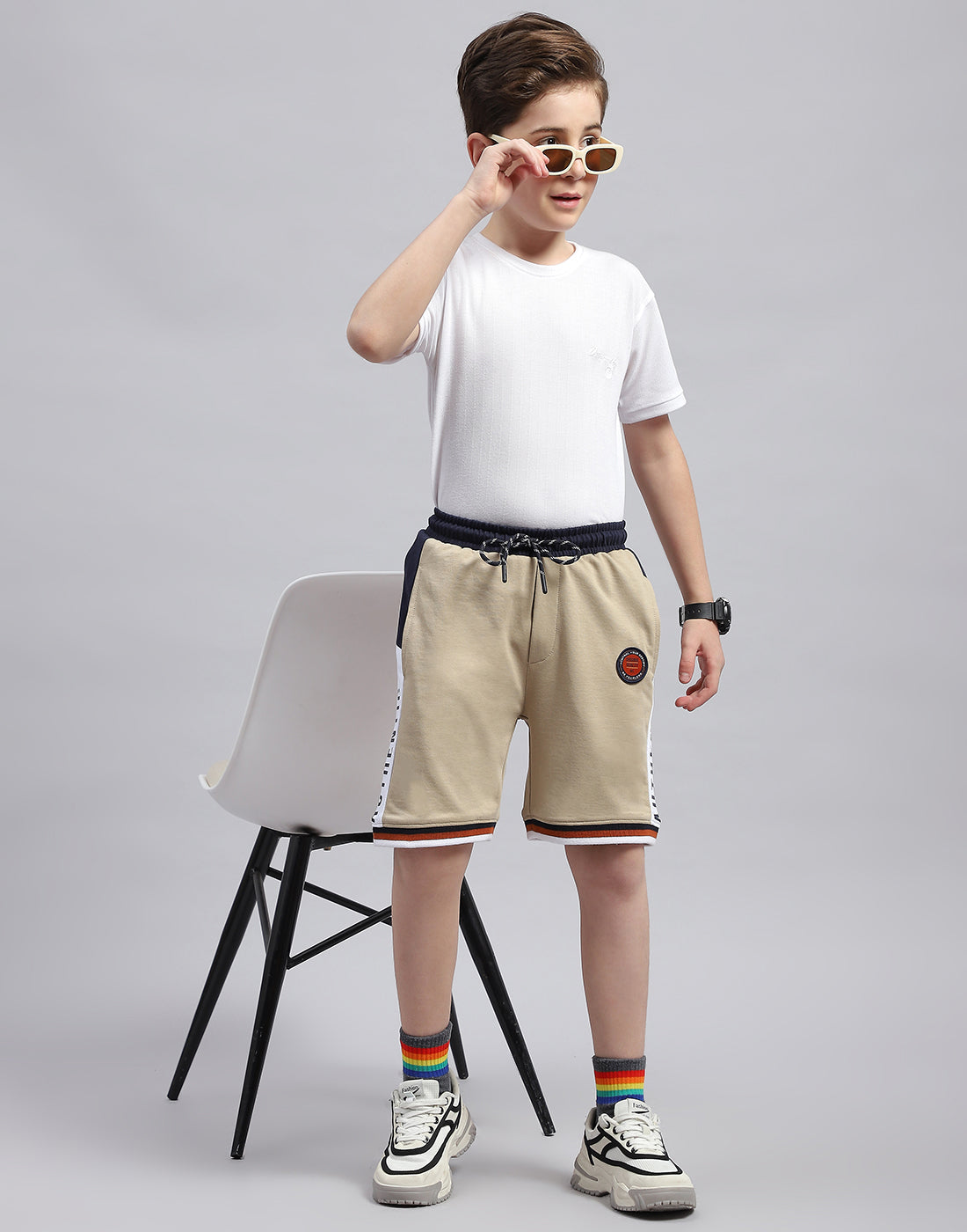 Boys Beige Printed Regular Fit Bermuda