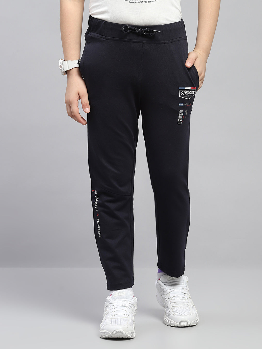 Boys Navy Blue Printed Regular Fit Lower