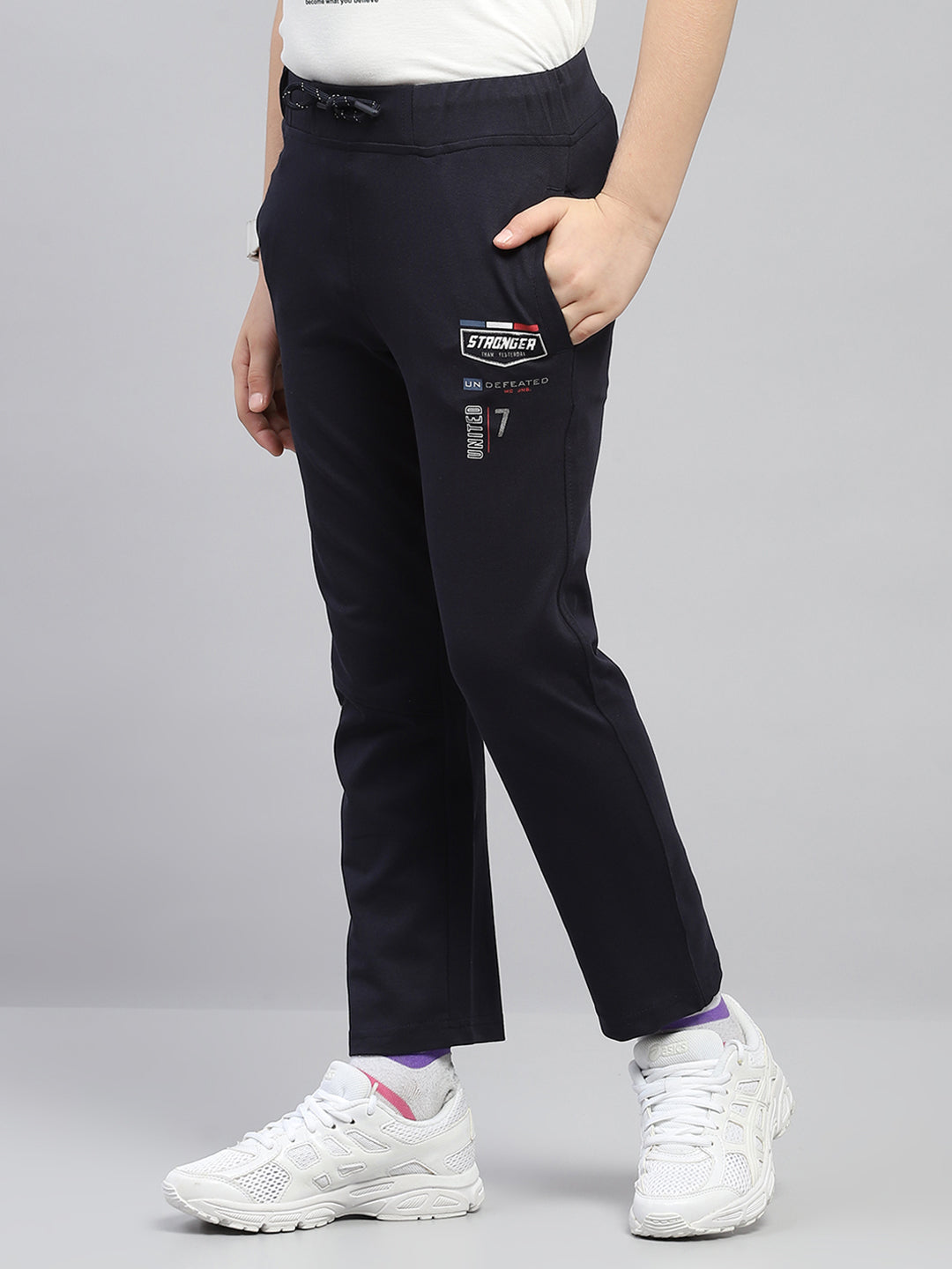 Boys Navy Blue Printed Regular Fit Lower