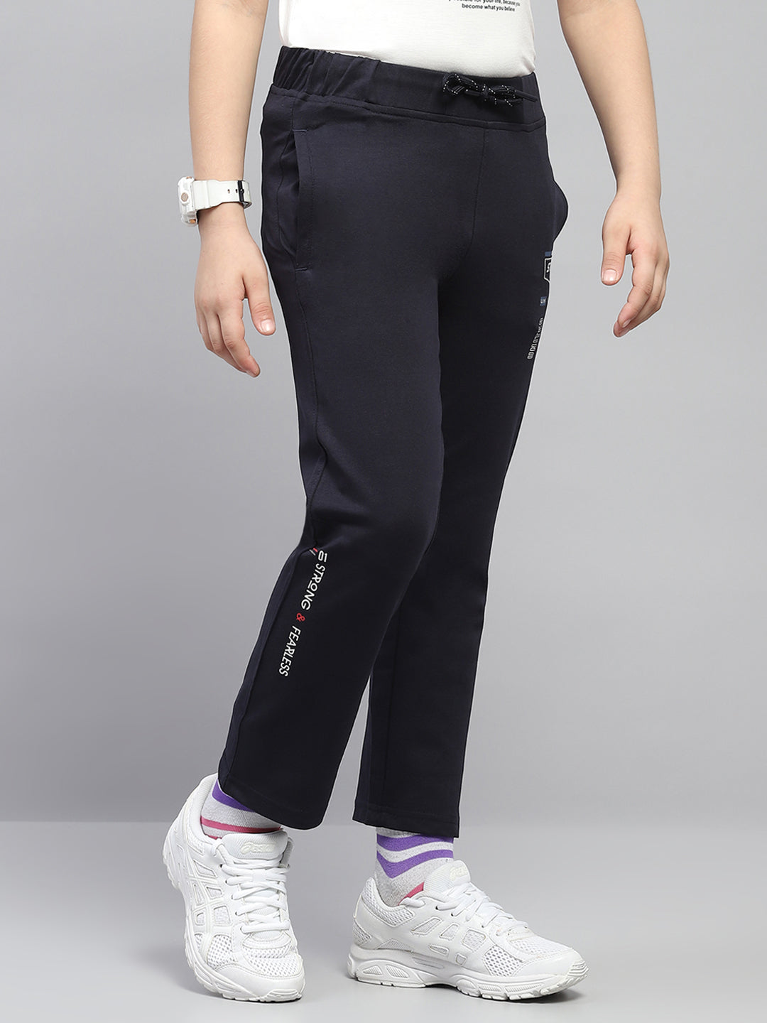 Boys Navy Blue Printed Regular Fit Lower