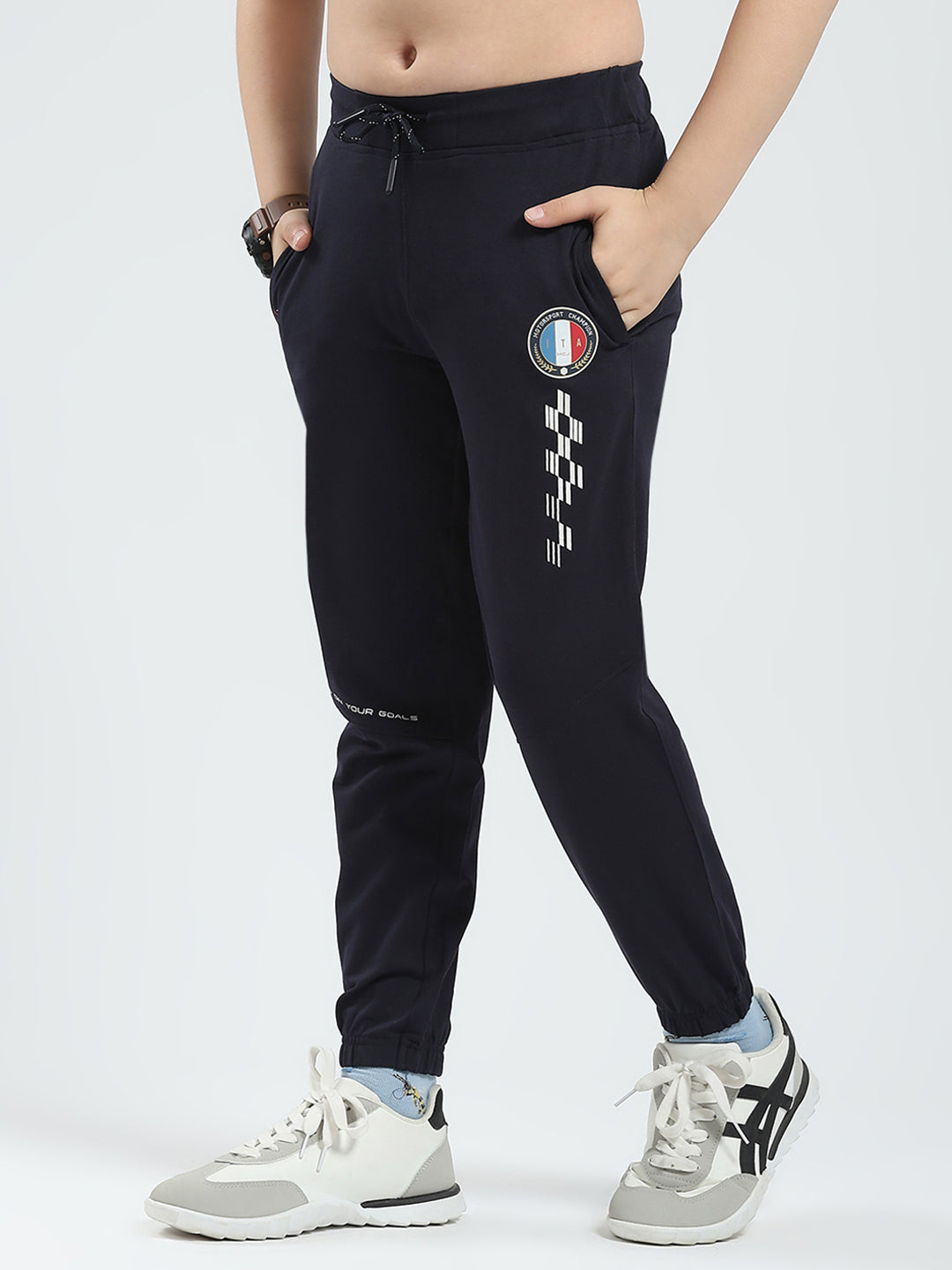 Boys Navy Blue Printed Regular Fit Lower