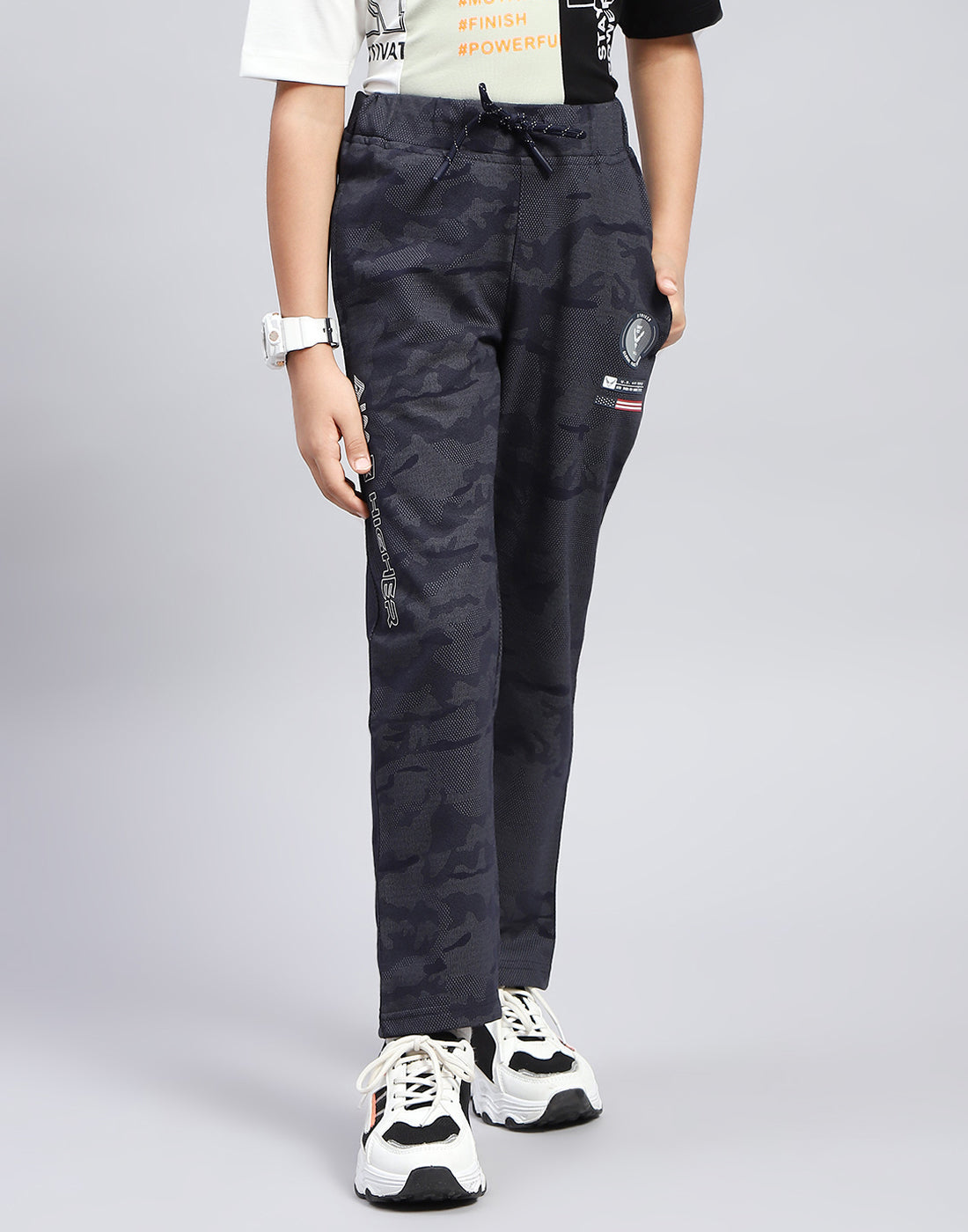 Boys Navy Blue Printed Regular Fit Lower