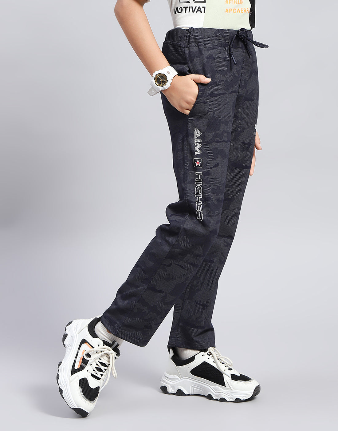 Boys Navy Blue Printed Regular Fit Lower