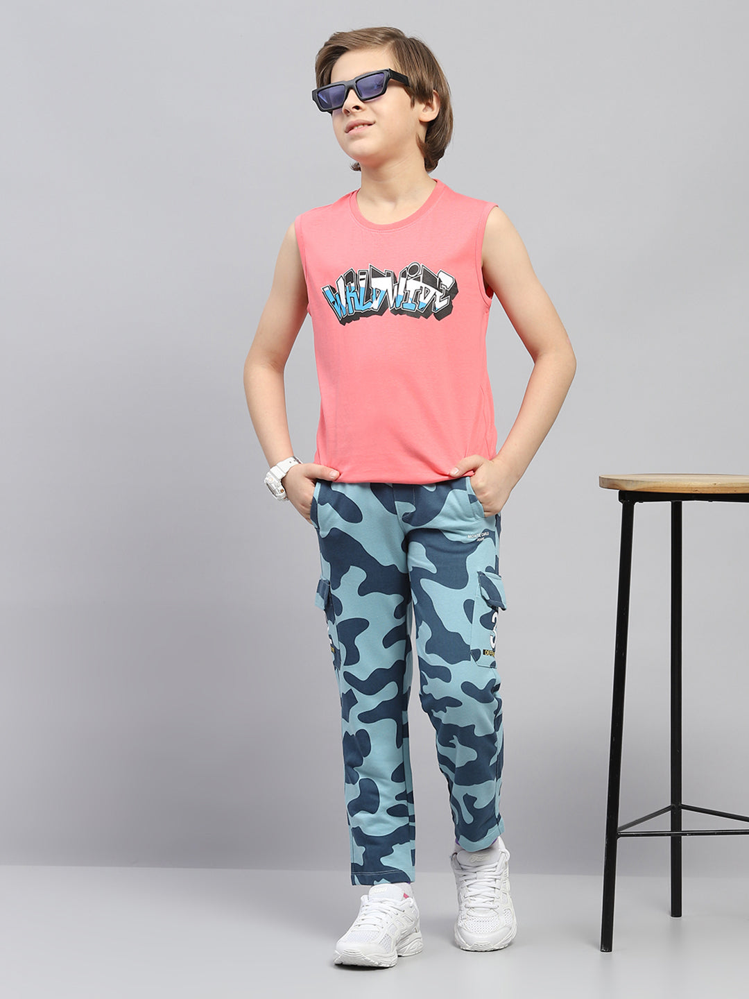 Boys Blue Printed Regular Fit Lower