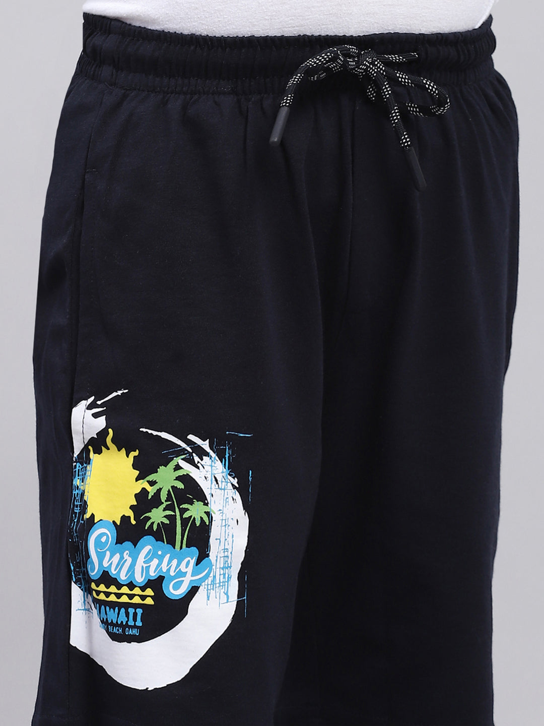 Boys Green & Navy Blue Printed Round Neck Half Sleeve Bermuda Set